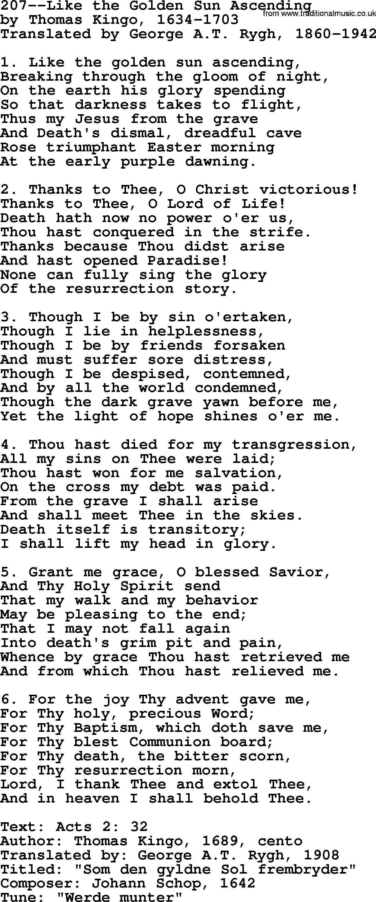 Lutheran Hymn: 207--Like the Golden Sun Ascending.txt lyrics with PDF