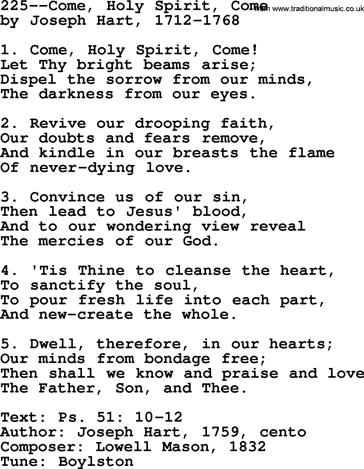 Lutheran Hymn: 225--Come, Holy Spirit, Come.txt lyrics with PDF