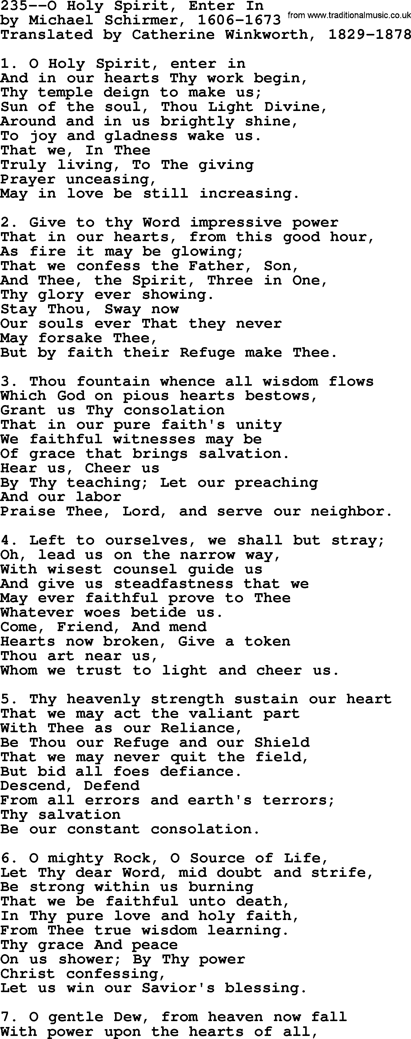 Lutheran Hymn: 235--O Holy Spirit, Enter In.txt lyrics with PDF
