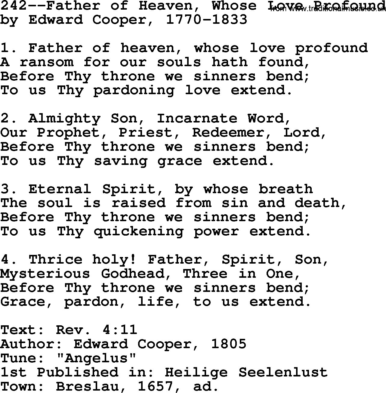Lutheran Hymn: 242--Father of Heaven, Whose Love Profound.txt lyrics with PDF