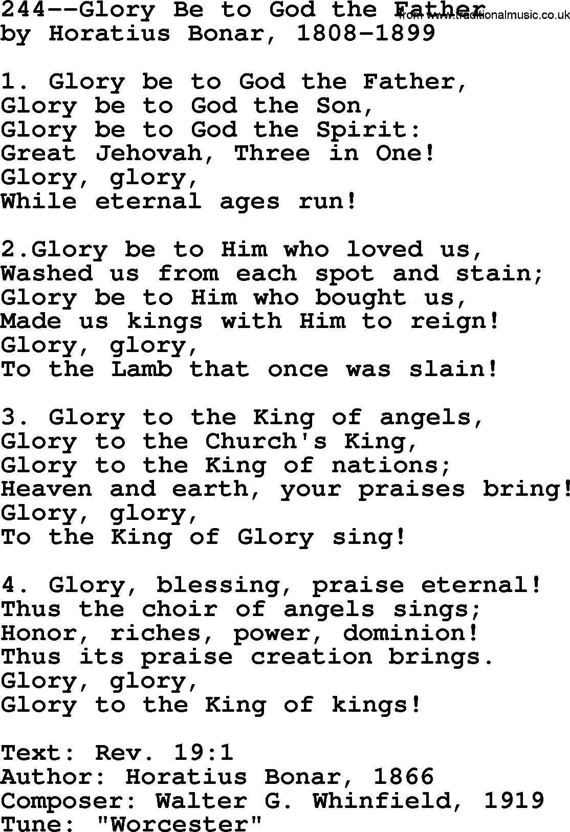 Lutheran Hymn: 244--Glory Be to God the Father.txt lyrics with PDF