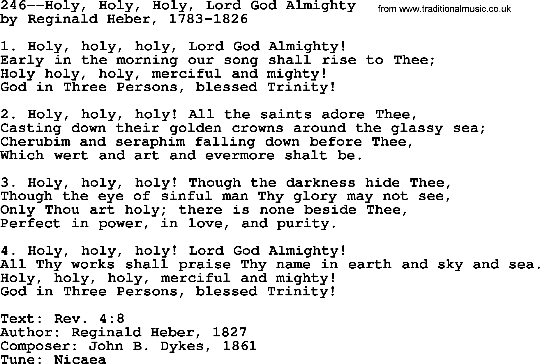 Lutheran Hymn: 246--Holy, Holy, Holy, Lord God Almighty.txt lyrics with PDF