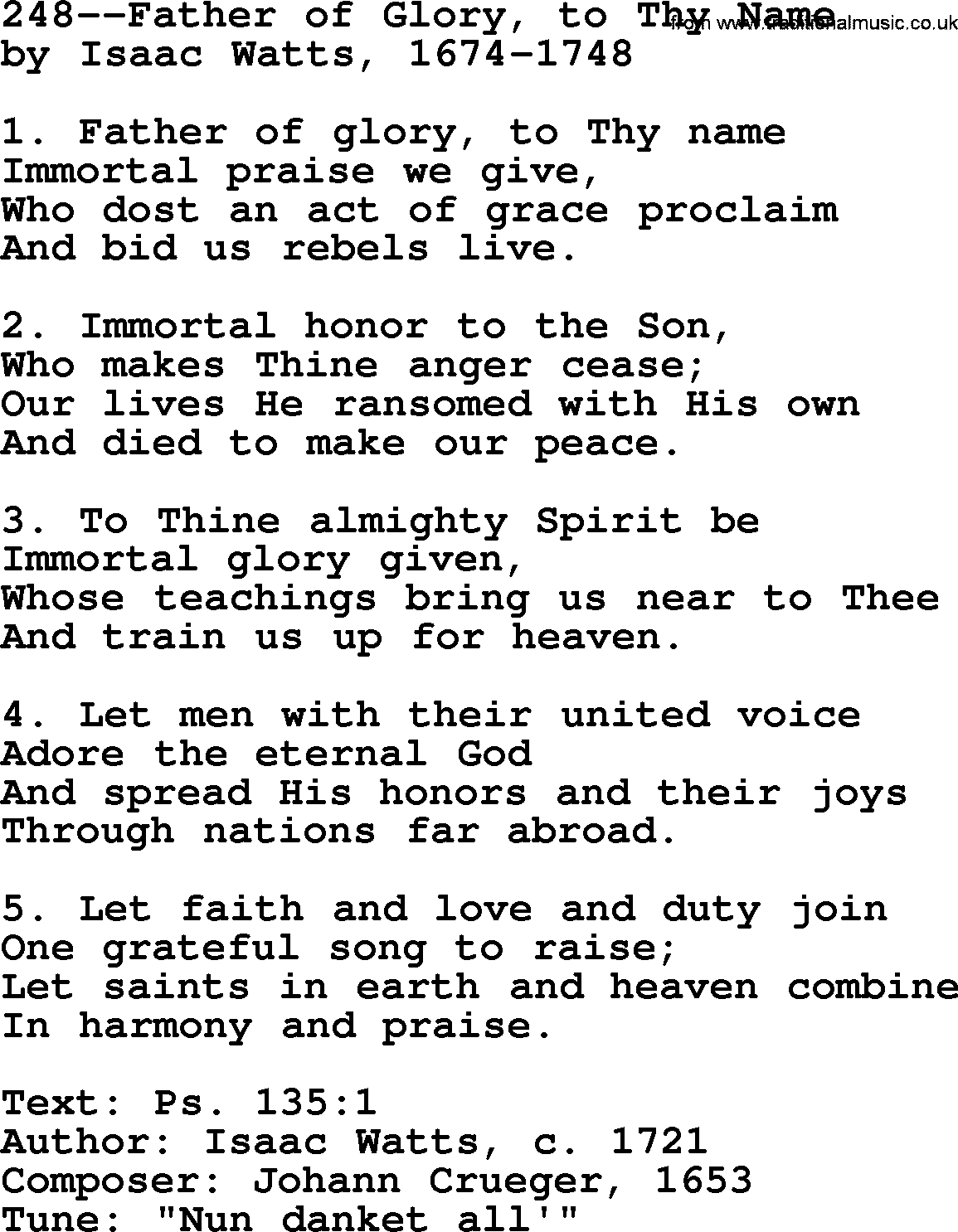 Lutheran Hymn: 248--Father of Glory, to Thy Name.txt lyrics with PDF
