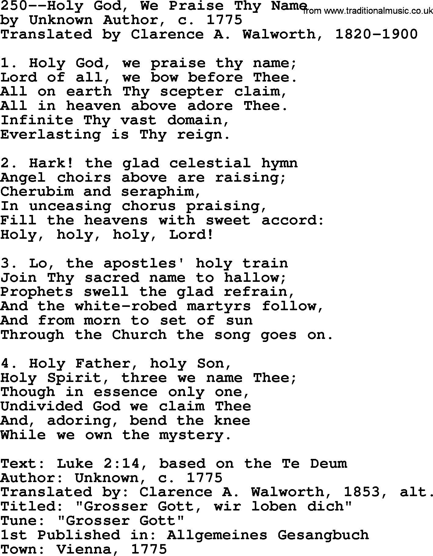 Lutheran Hymn: 250--Holy God, We Praise Thy Name.txt lyrics with PDF