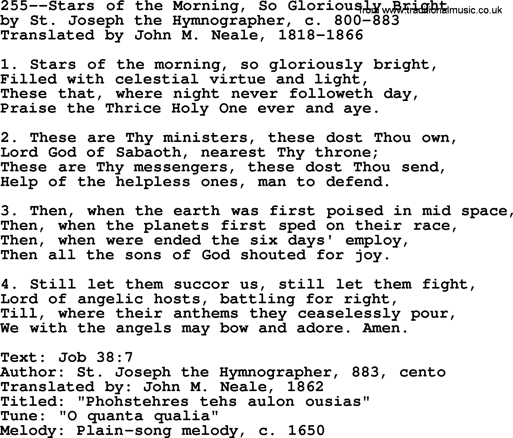 Lutheran Hymn: 255--Stars of the Morning, So Gloriously Bright.txt lyrics with PDF