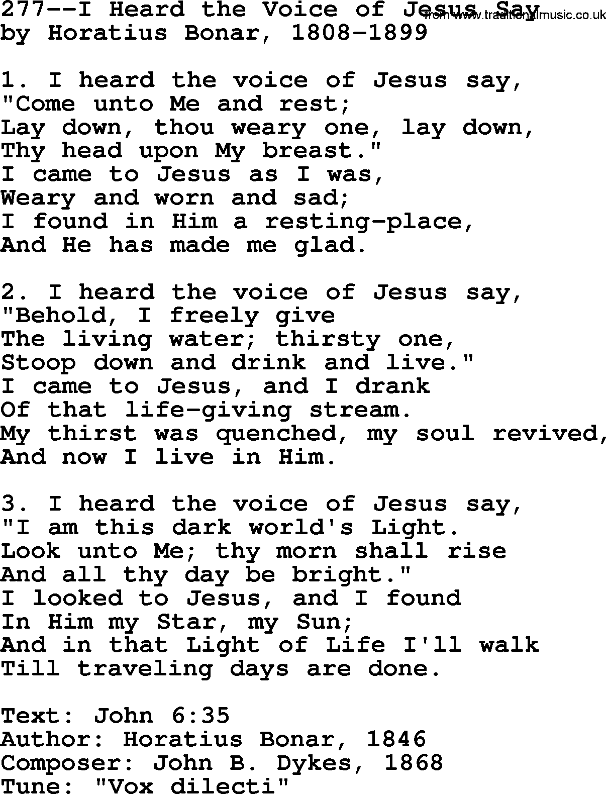 Lutheran Hymn: 277--I Heard the Voice of Jesus Say.txt lyrics with PDF