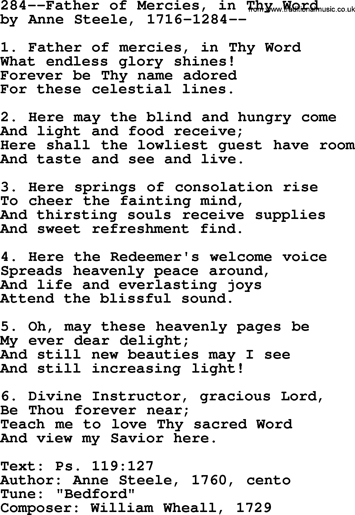 Lutheran Hymn: 284--Father of Mercies, in Thy Word.txt lyrics with PDF