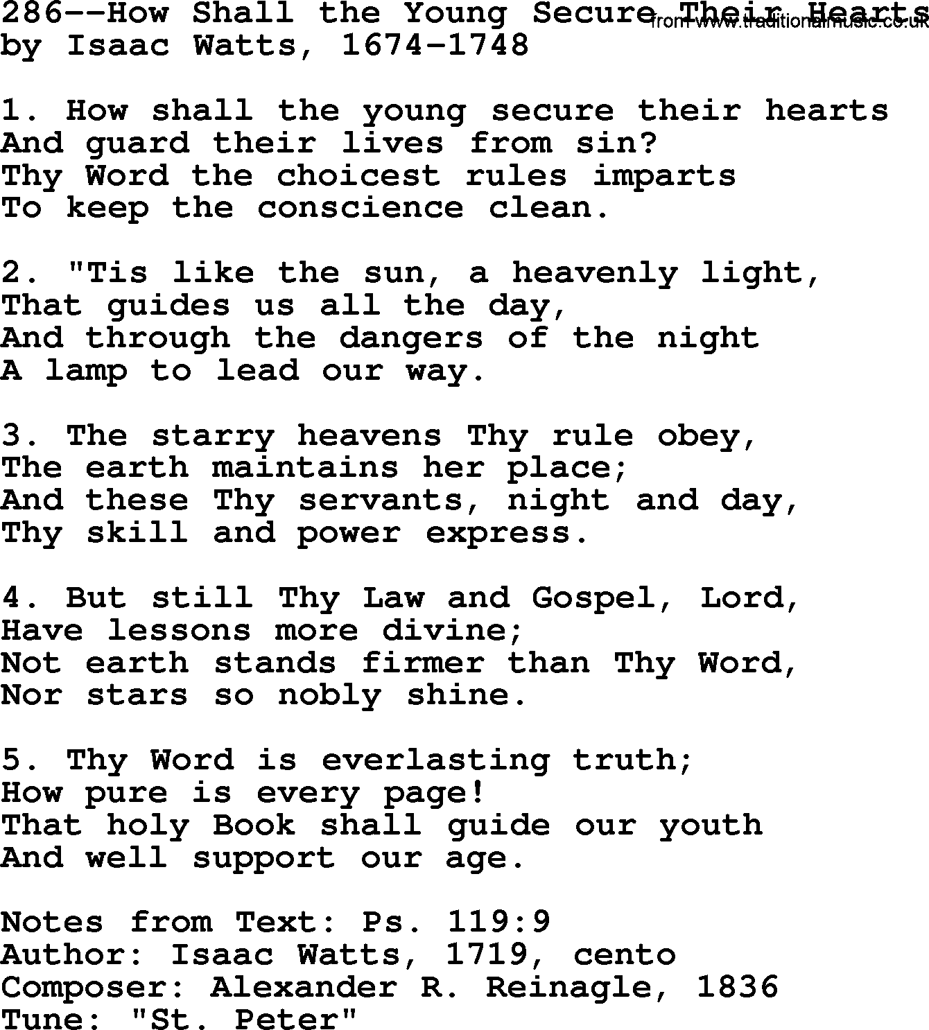 Lutheran Hymn: 286--How Shall the Young Secure Their Hearts.txt lyrics with PDF