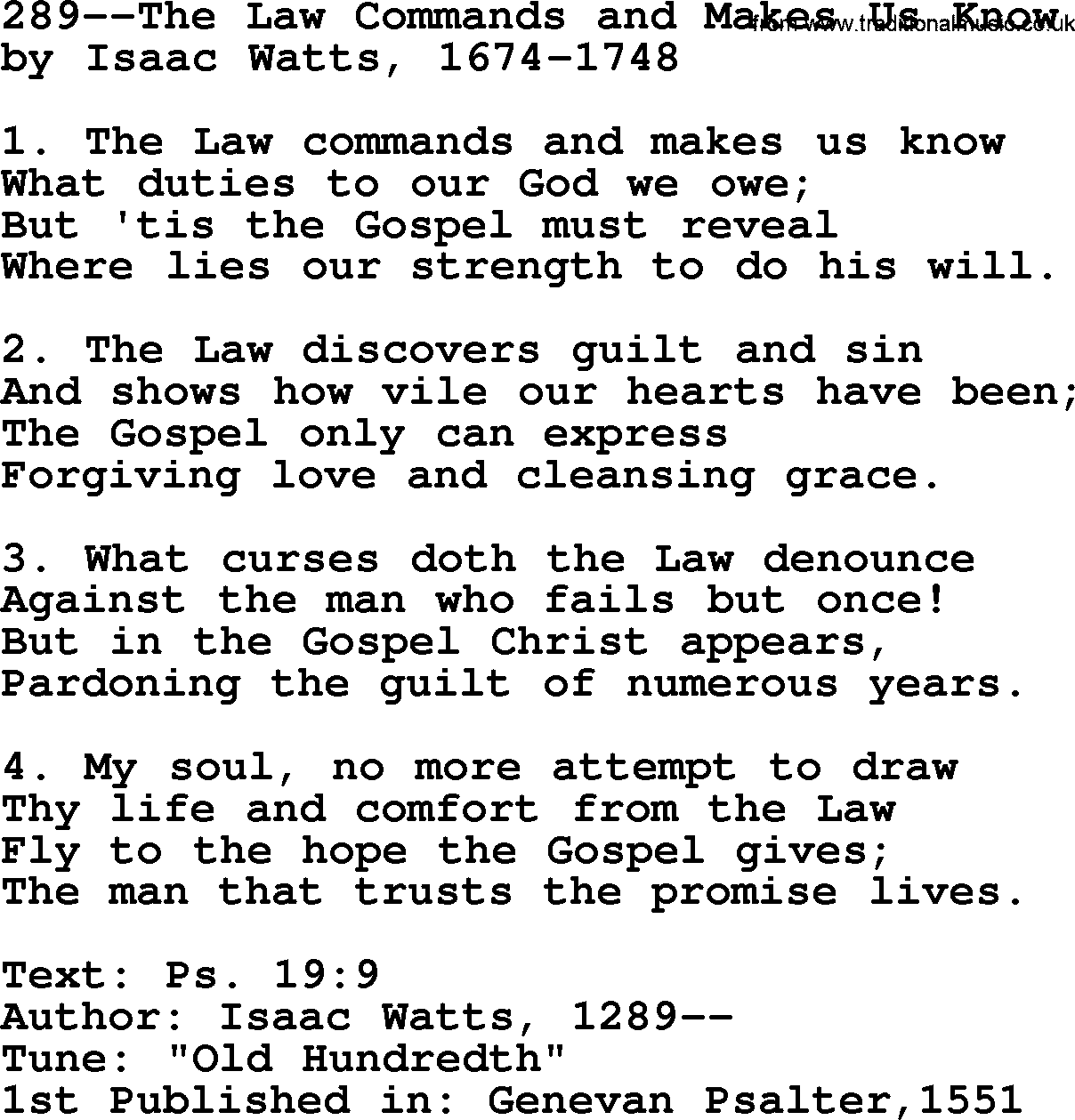 Lutheran Hymn: 289--The Law Commands and Makes Us Know.txt lyrics with PDF
