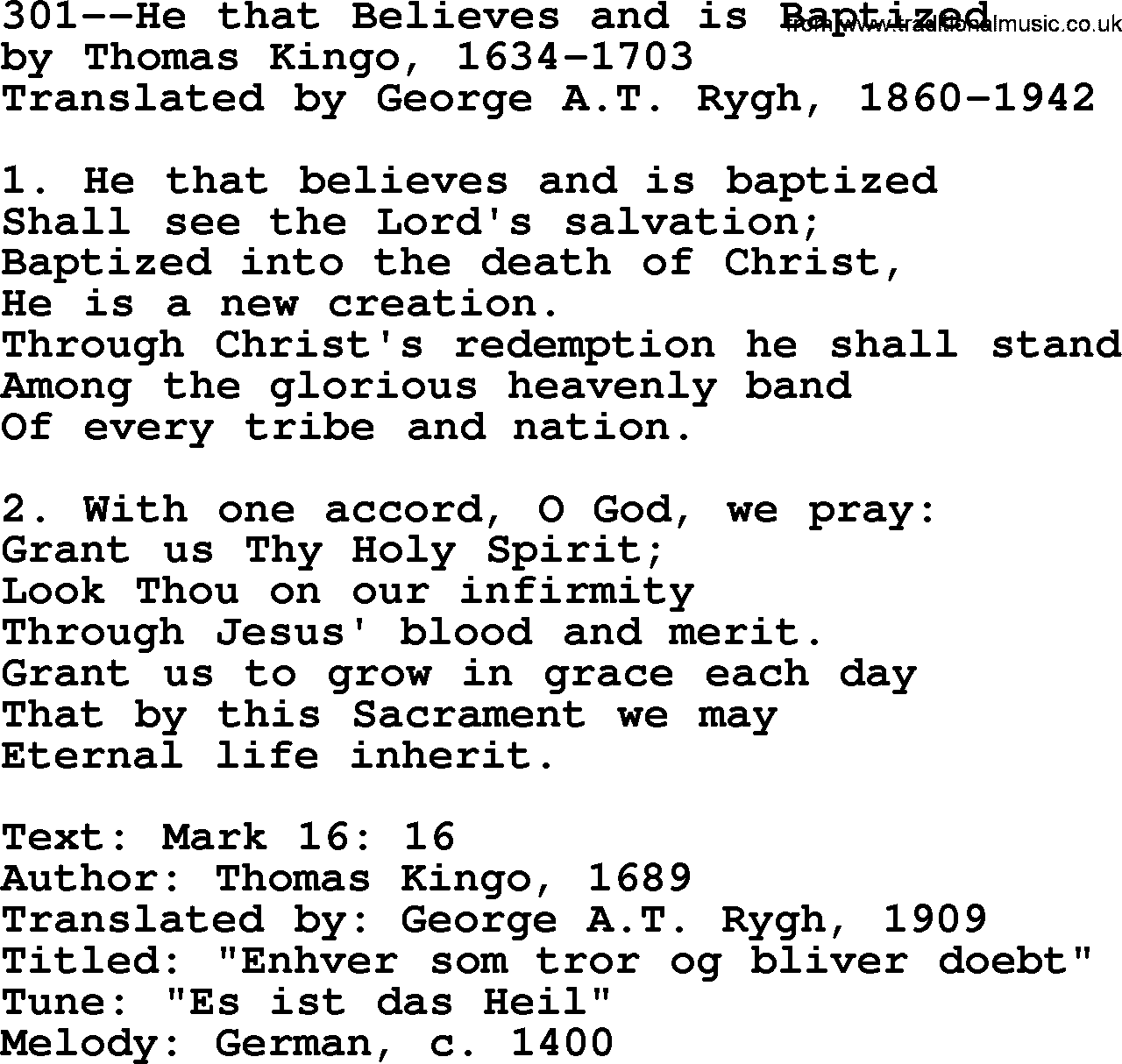 Lutheran Hymn: 301--He that Believes and is Baptized.txt lyrics with PDF
