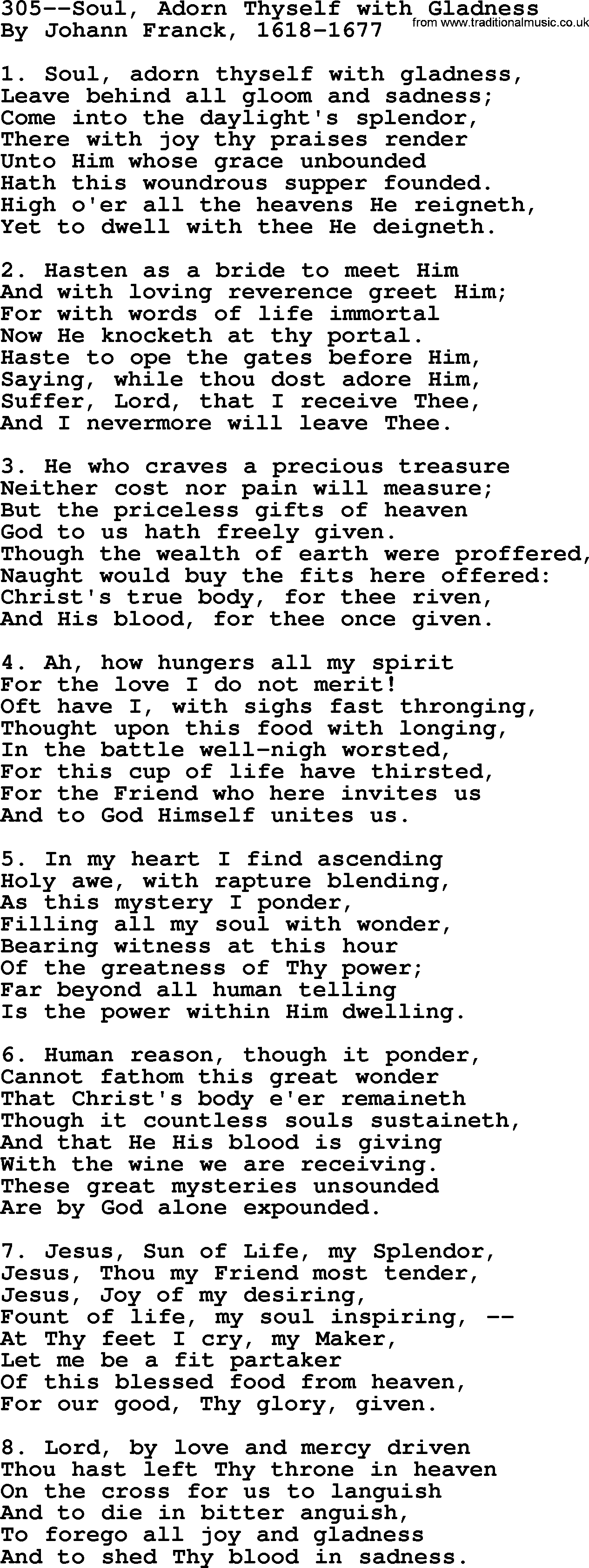 Lutheran Hymn: 305--Soul, Adorn Thyself with Gladness.txt lyrics with PDF