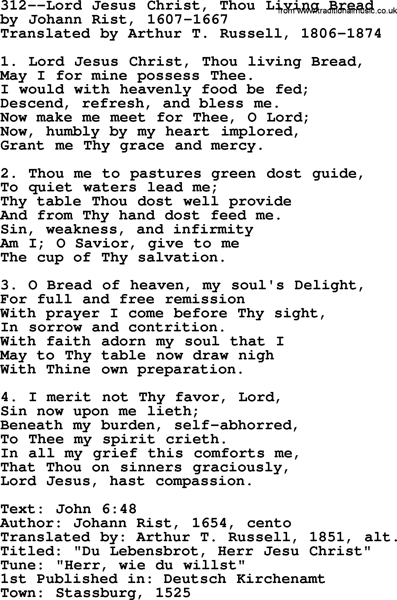 Lutheran Hymn: 312--Lord Jesus Christ, Thou Living Bread.txt lyrics with PDF