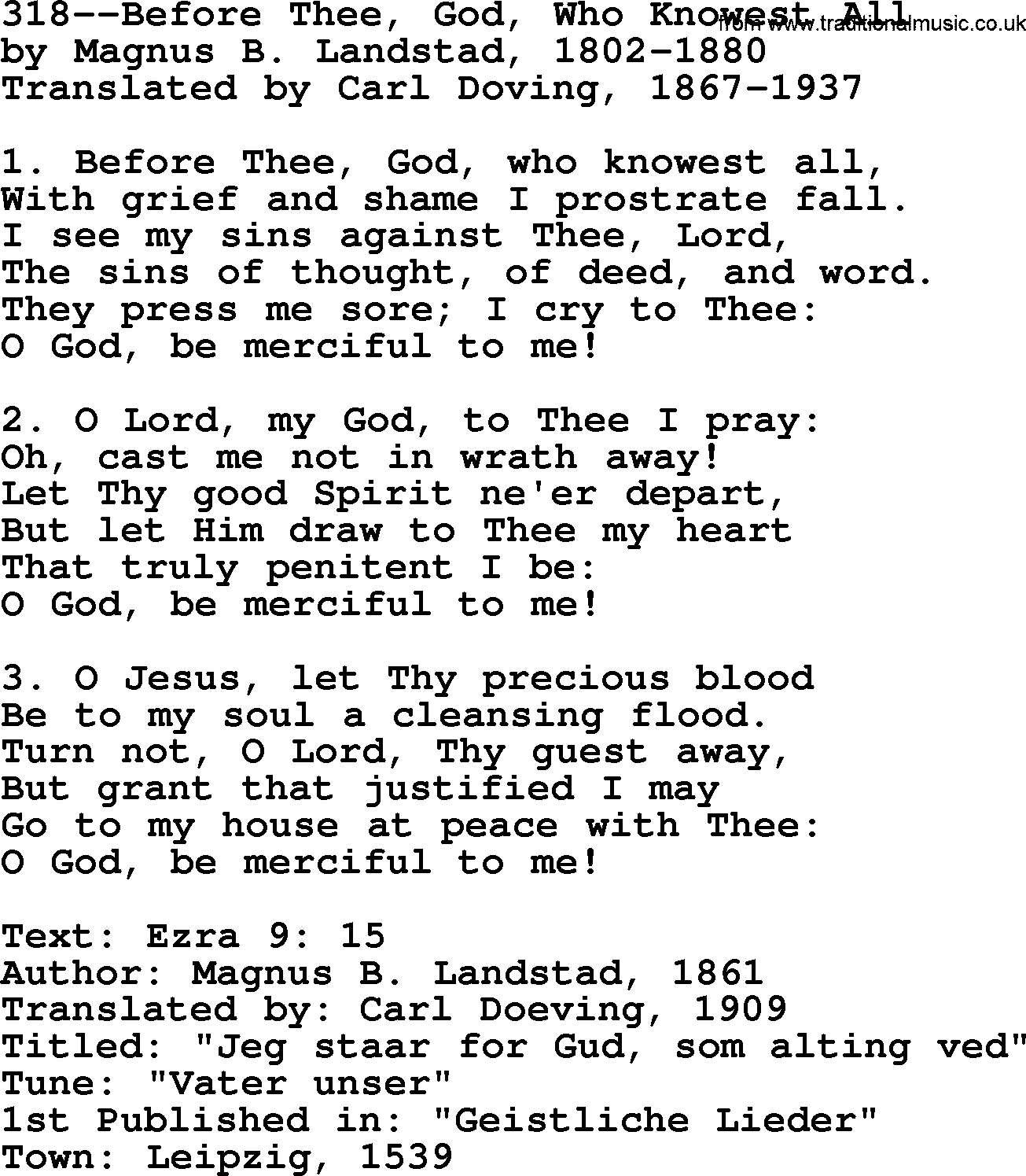 Lutheran Hymn: 318--Before Thee, God, Who Knowest All.txt lyrics with PDF