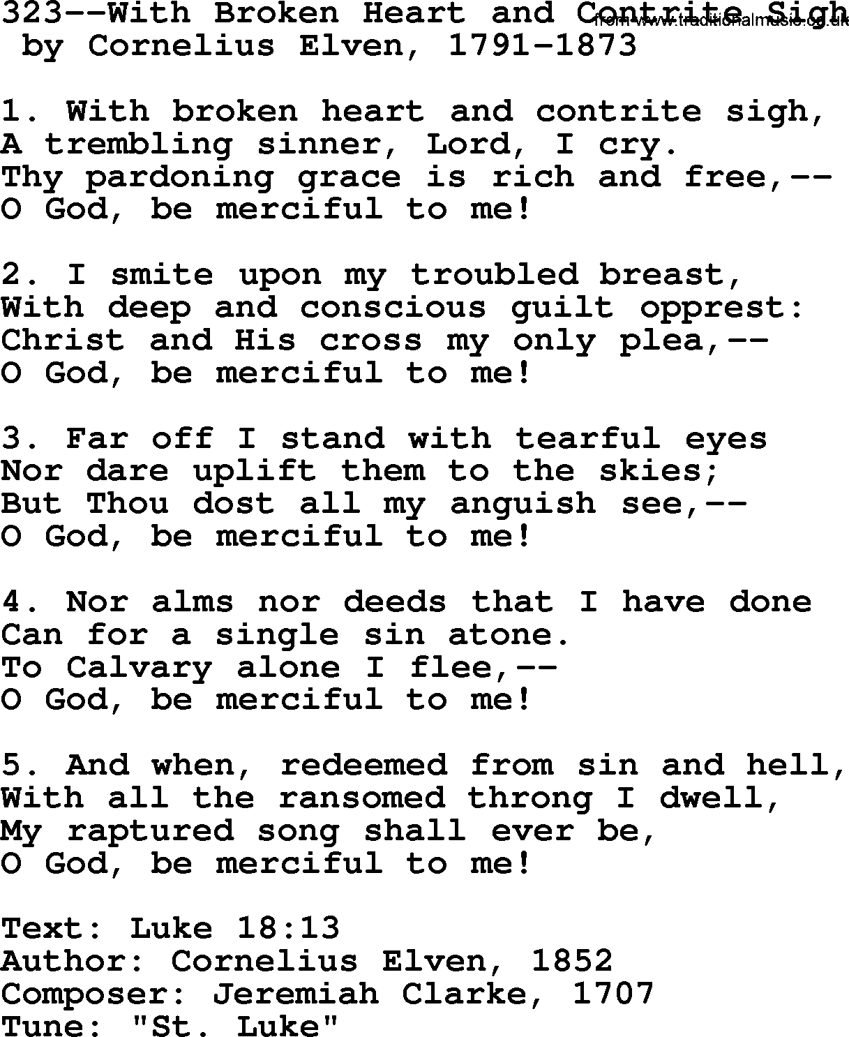 Lutheran Hymn: 323--With Broken Heart and Contrite Sigh.txt lyrics with PDF
