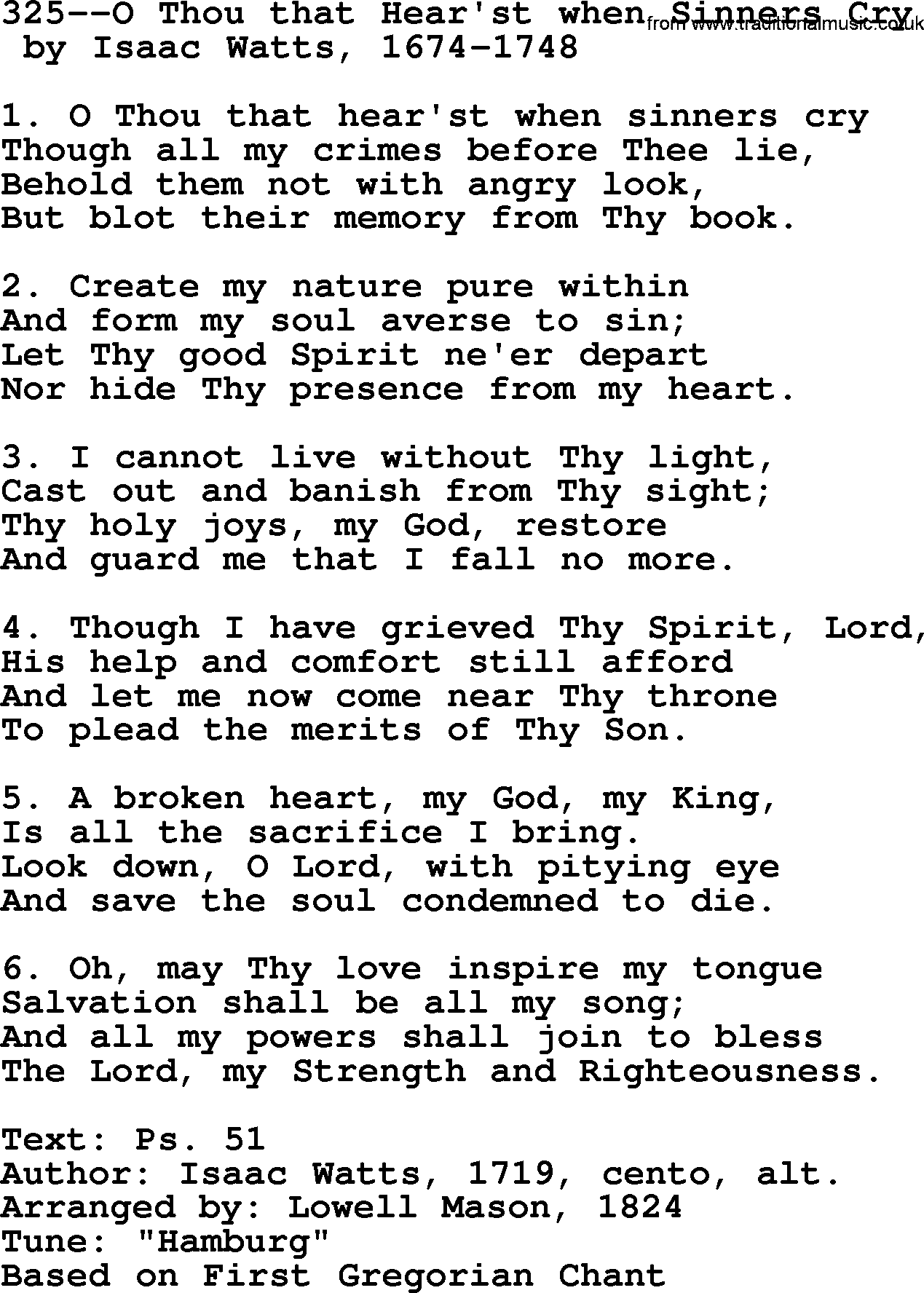 Lutheran Hymn: 325--O Thou that Hear'st when Sinners Cry.txt lyrics with PDF