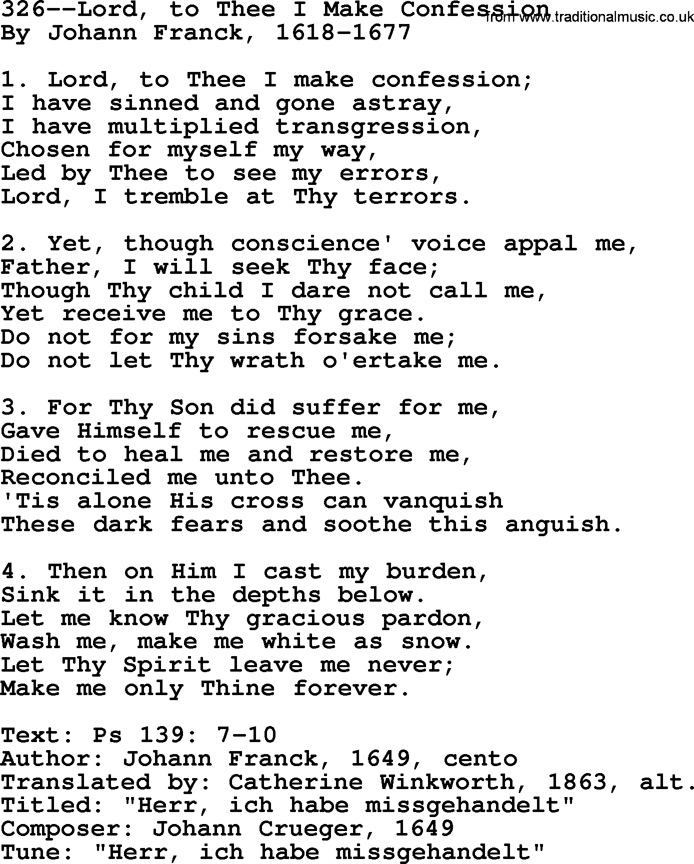 Lutheran Hymn: 326--Lord, to Thee I Make Confession.txt lyrics with PDF