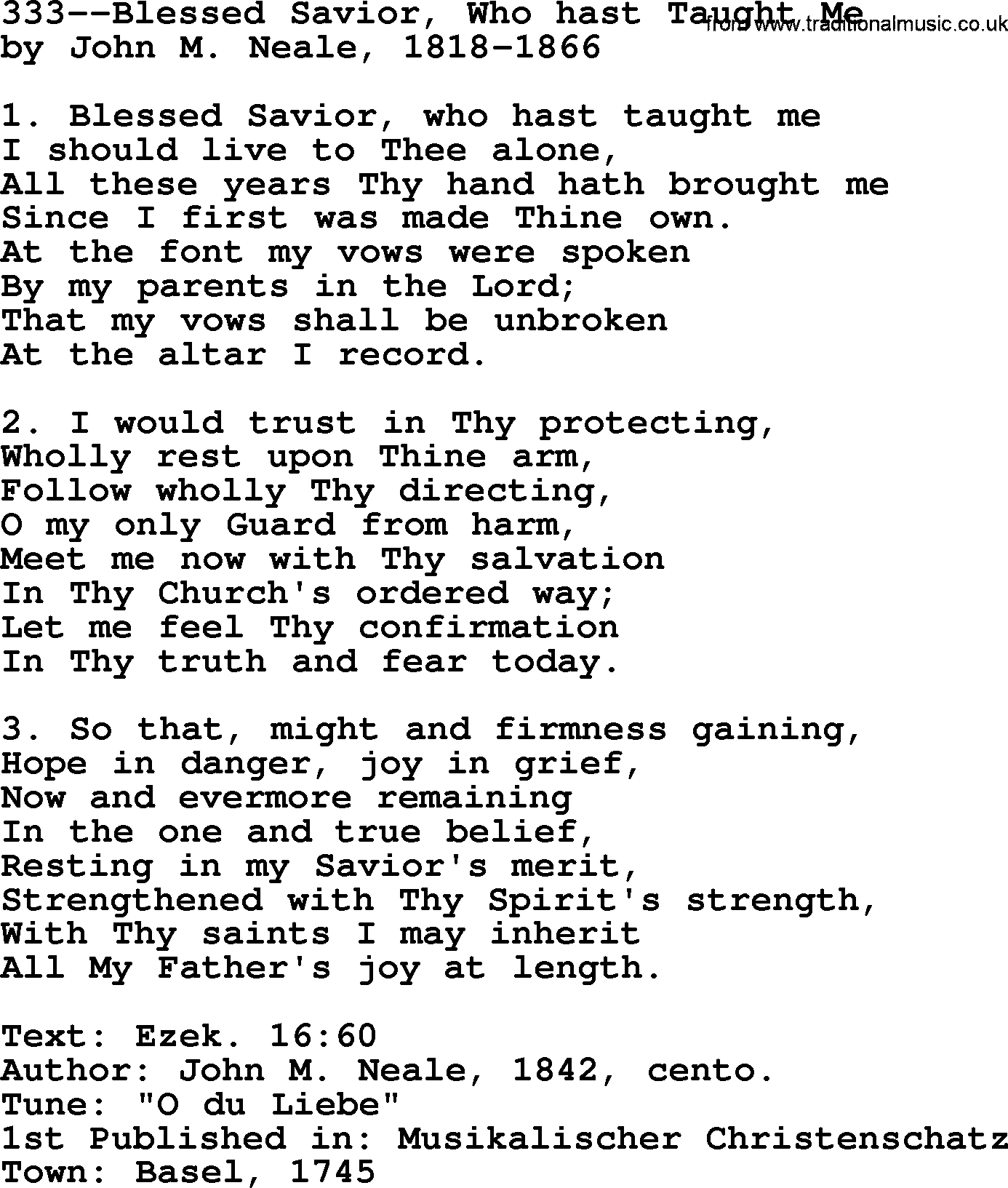 Lutheran Hymn: 333--Blessed Savior, Who hast Taught Me.txt lyrics with PDF