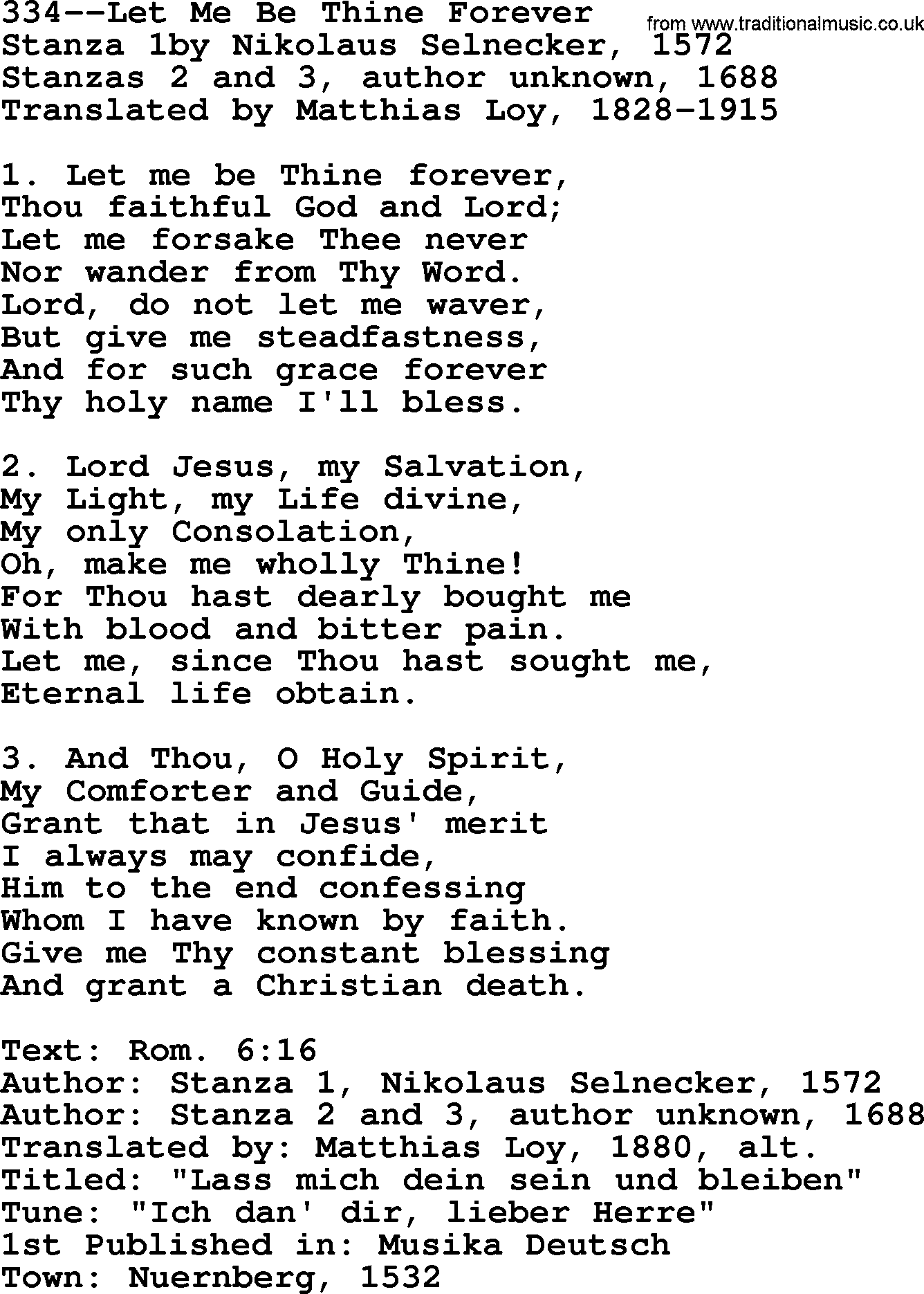 Lutheran Hymn: 334--Let Me Be Thine Forever.txt lyrics with PDF