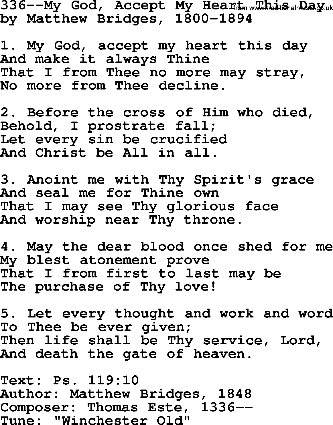 Lutheran Hymn: 336--My God, Accept My Heart This Day.txt lyrics with PDF