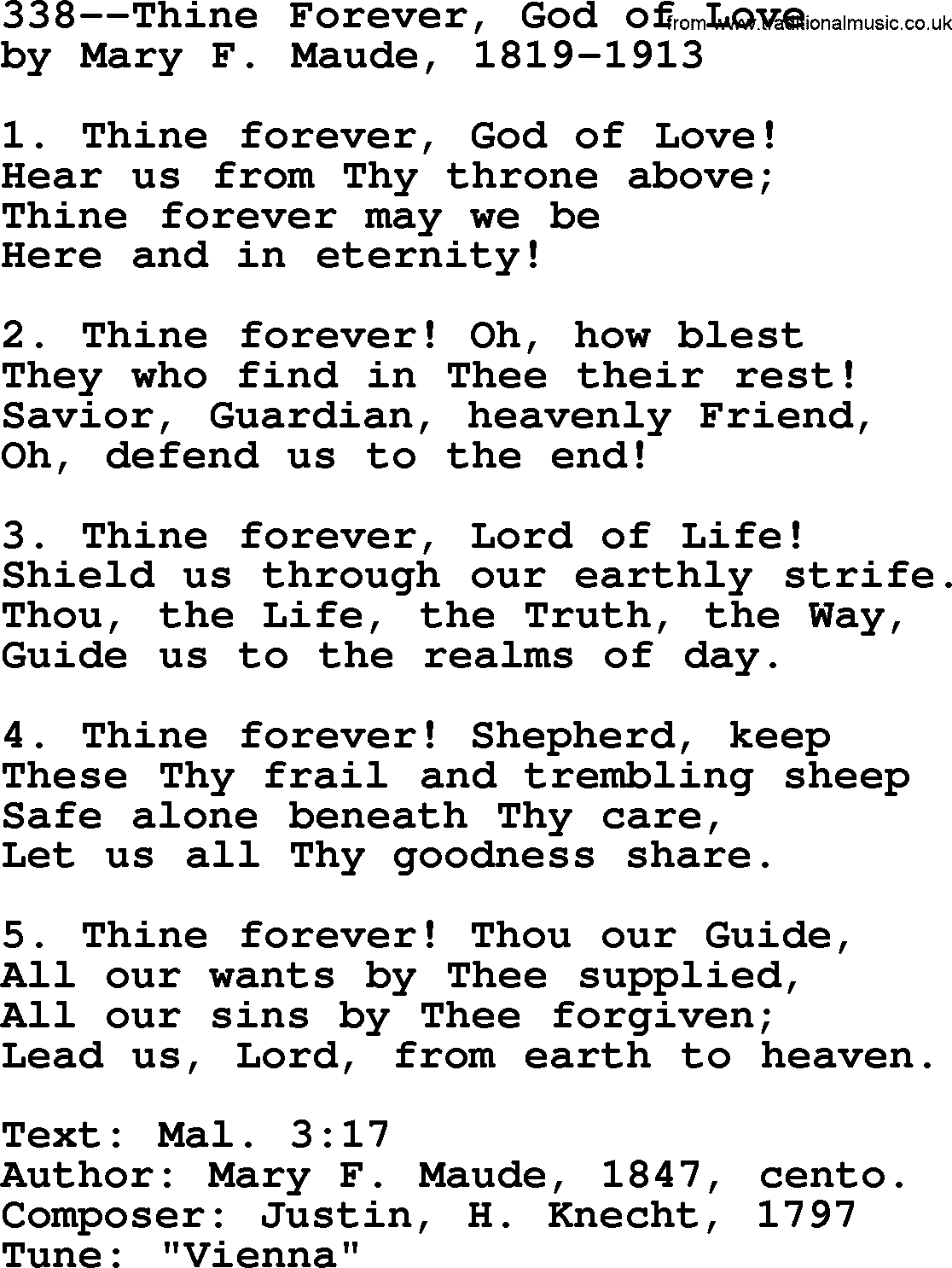 Lutheran Hymn: 338--Thine Forever, God of Love.txt lyrics with PDF
