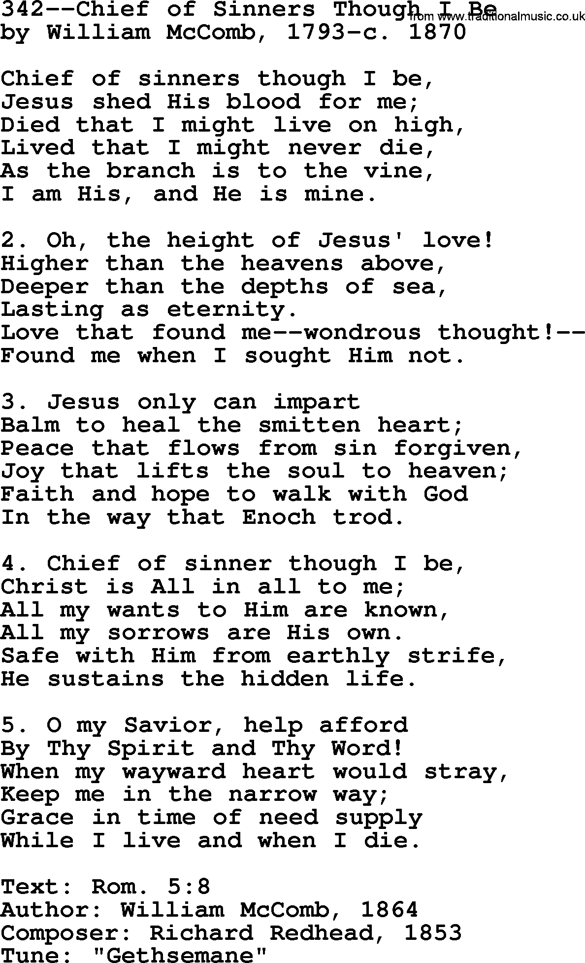 Lutheran Hymn: 342--Chief of Sinners Though I Be.txt lyrics with PDF