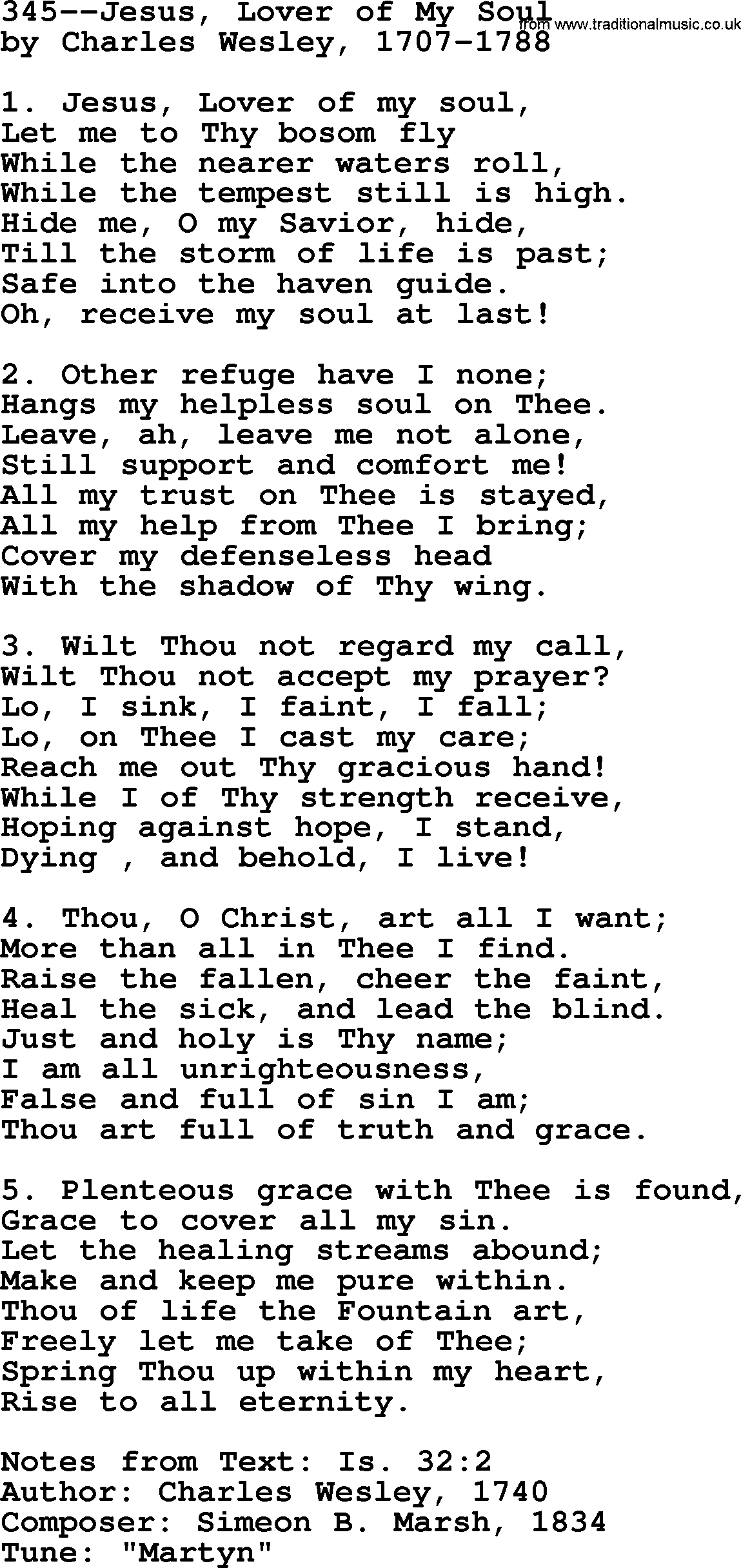 Lutheran Hymn: 345--Jesus, Lover of My Soul.txt lyrics with PDF