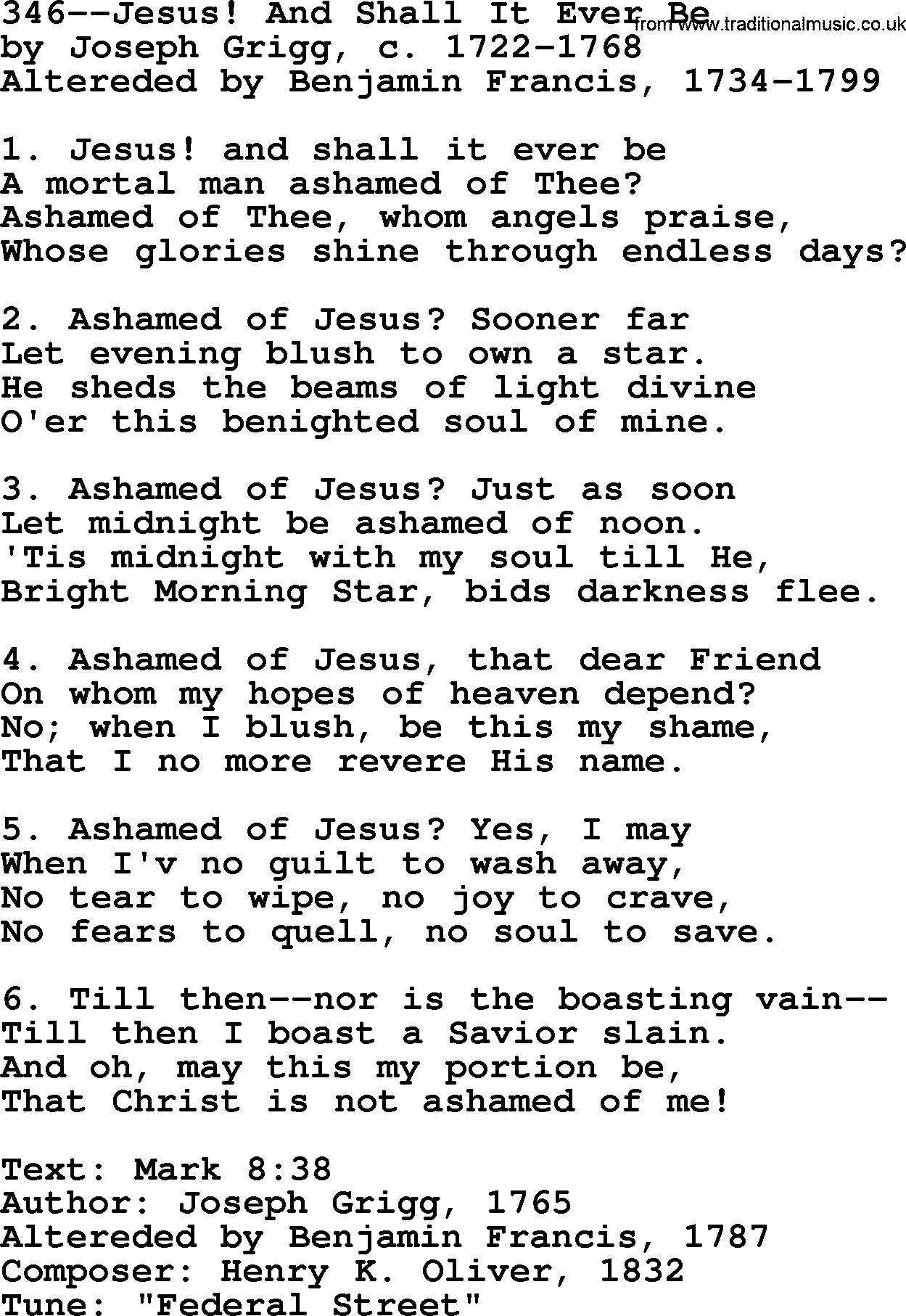 Lutheran Hymn: 346--Jesus! And Shall It Ever Be.txt lyrics with PDF