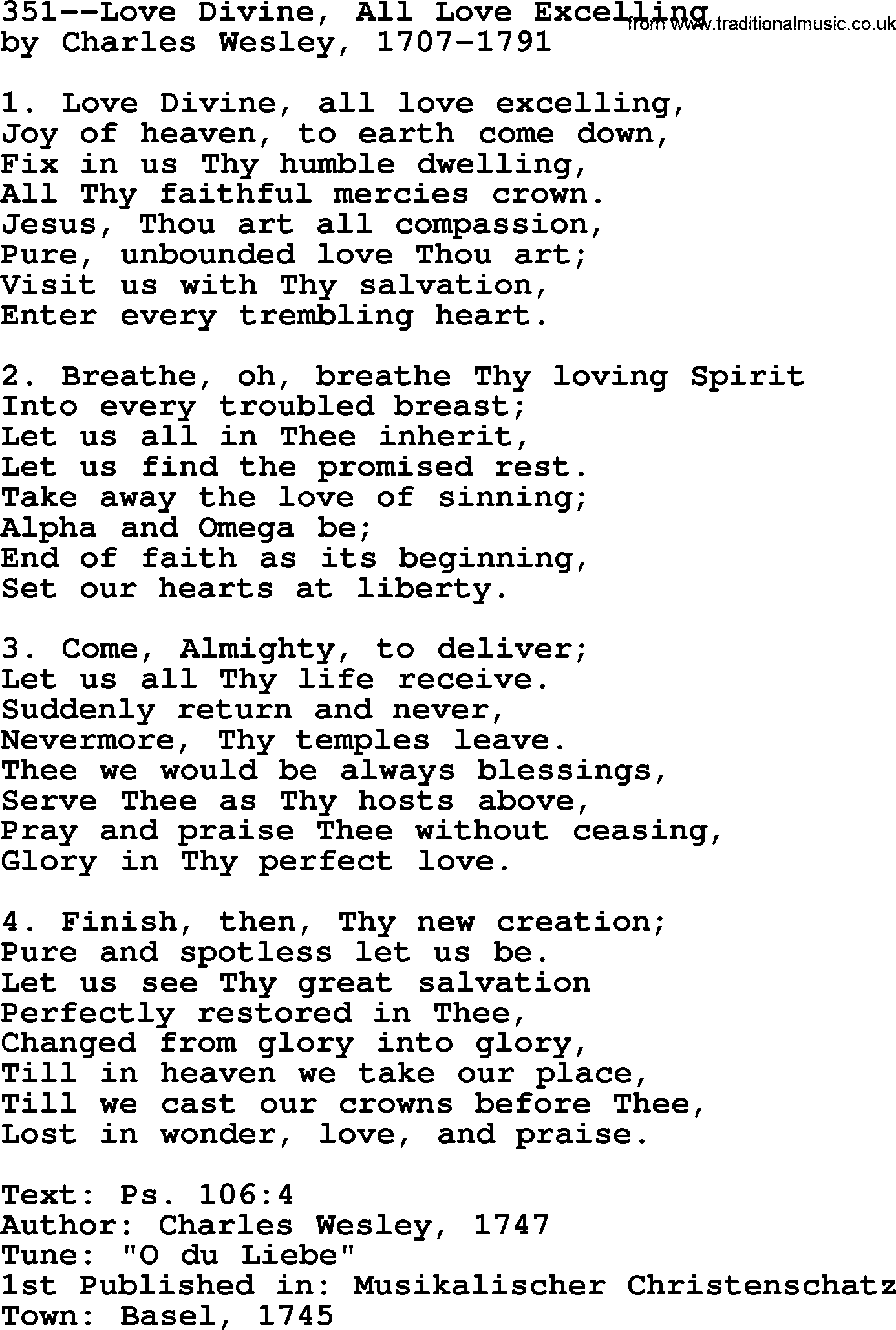 Lutheran Hymn: 351--Love Divine, All Love Excelling.txt lyrics with PDF
