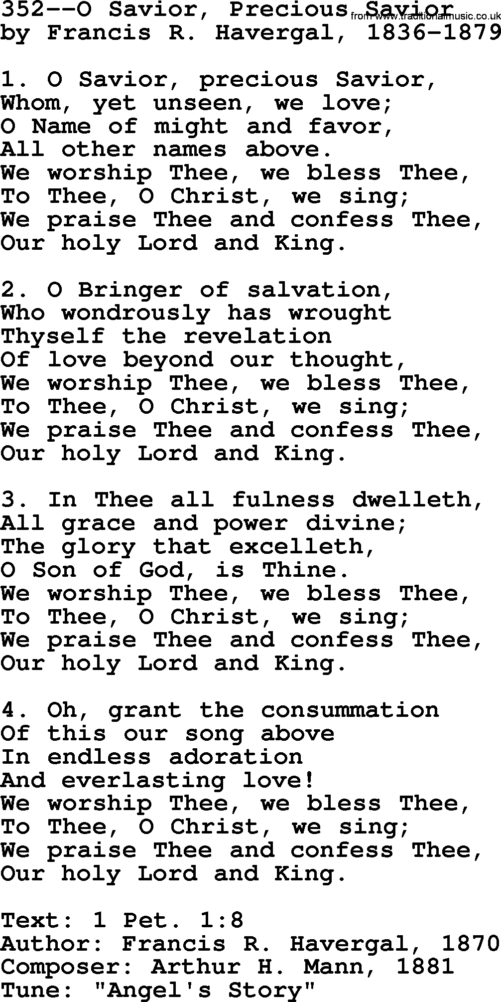 Lutheran Hymn: 352--O Savior, Precious Savior.txt lyrics with PDF