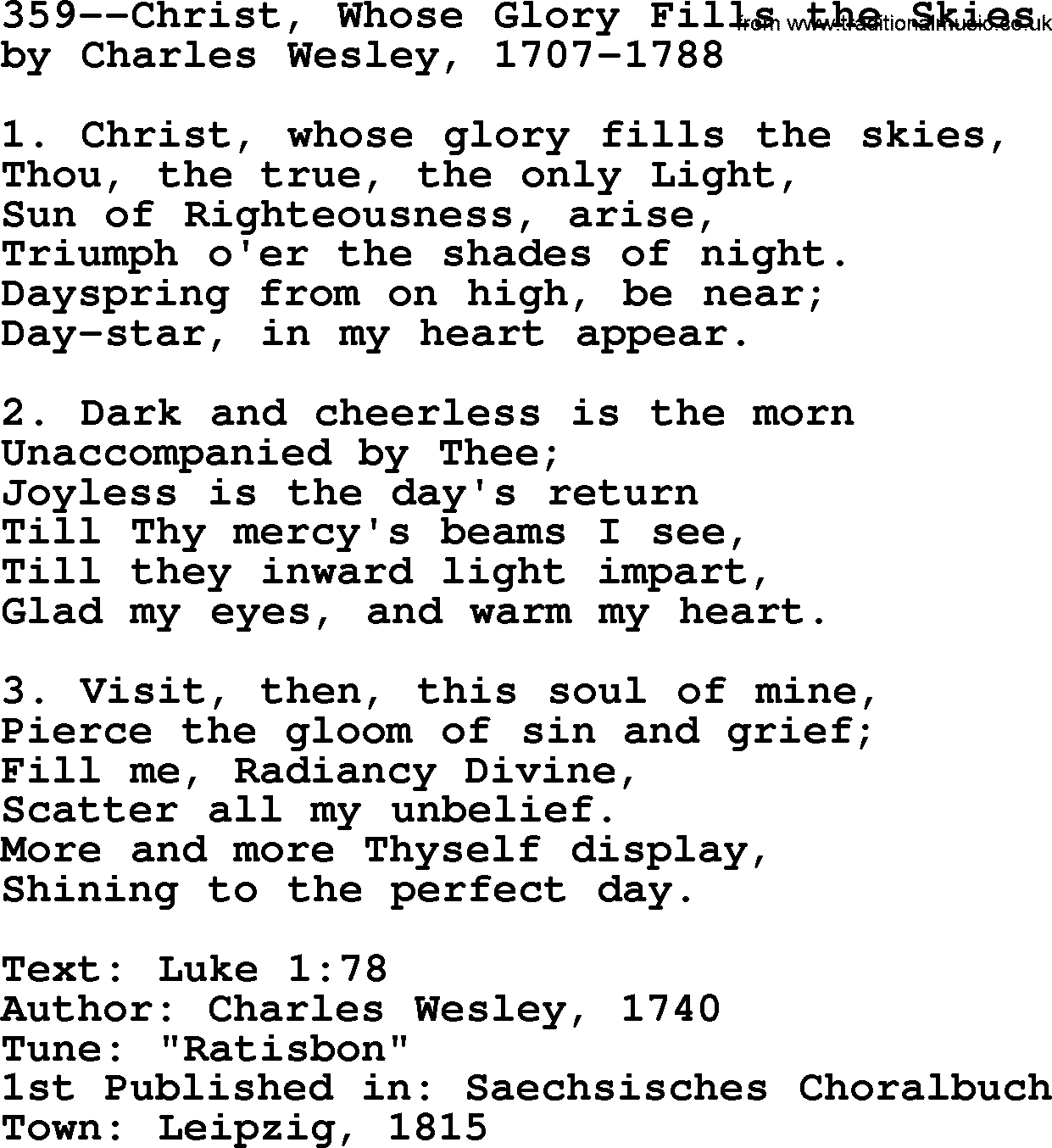 Lutheran Hymn: 359--Christ, Whose Glory Fills the Skies.txt lyrics with PDF