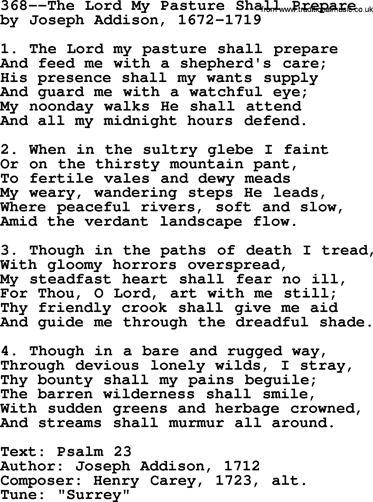 Lutheran Hymn: 368--The Lord My Pasture Shall Prepare.txt lyrics with PDF