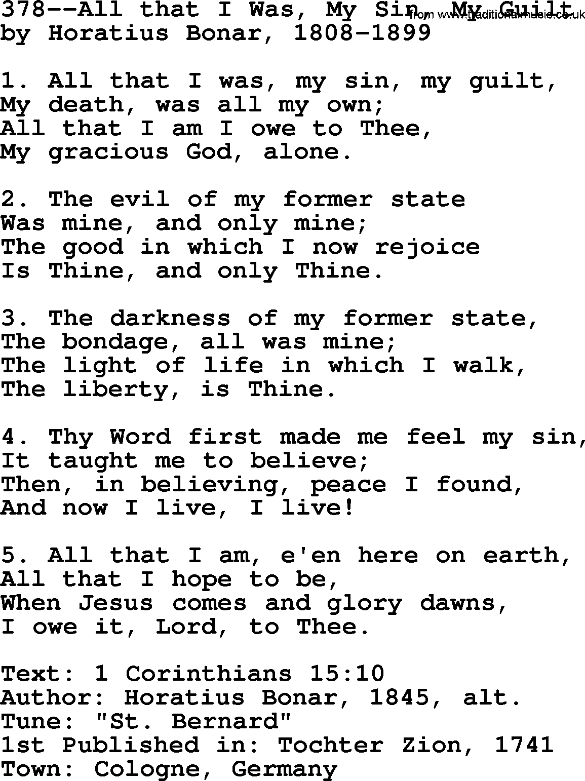 Lutheran Hymn: 378--All that I Was, My Sin, My Guilt.txt lyrics with PDF