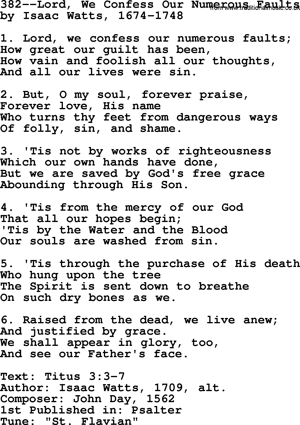 Lutheran Hymn: 382--Lord, We Confess Our Numerous Faults.txt lyrics with PDF