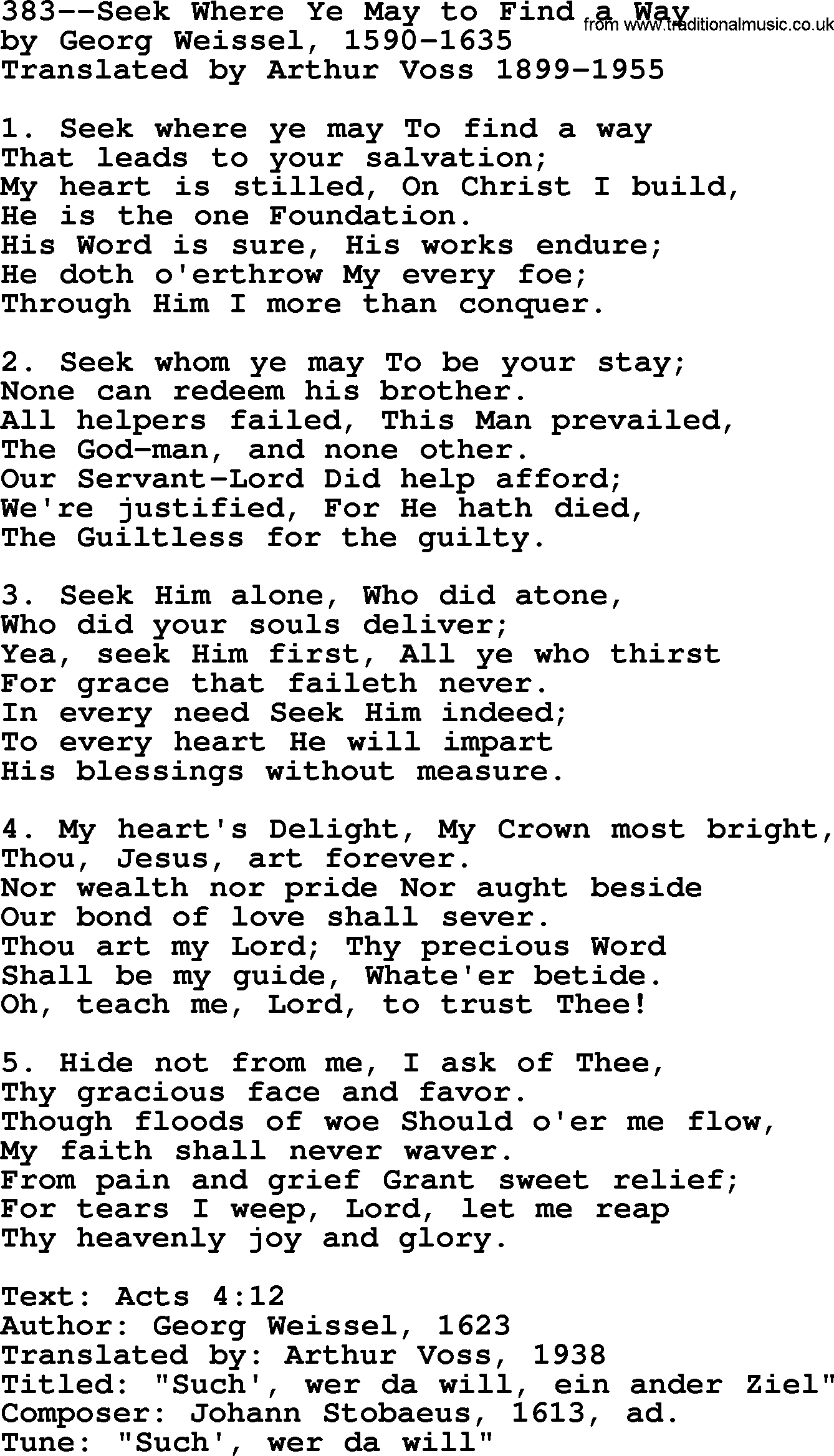 Lutheran Hymn: 383--Seek Where Ye May to Find a Way.txt lyrics with PDF