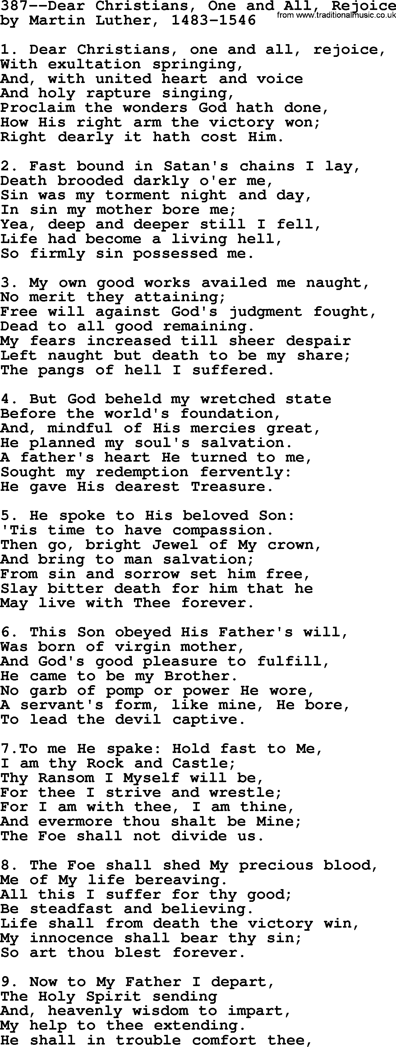 Lutheran Hymn: 387--Dear Christians, One and All, Rejoice.txt lyrics with PDF