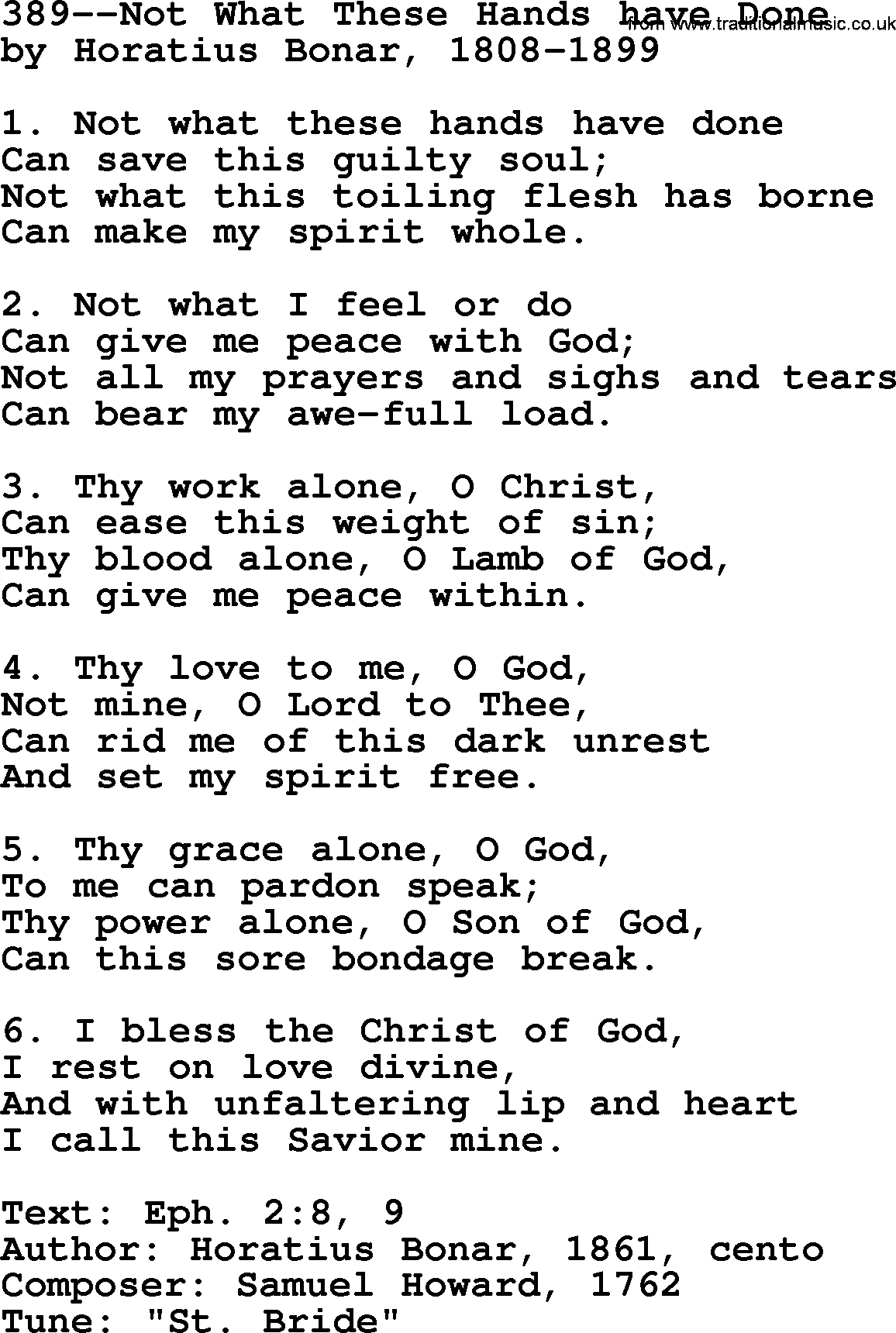 Lutheran Hymn: 389--Not What These Hands have Done.txt lyrics with PDF