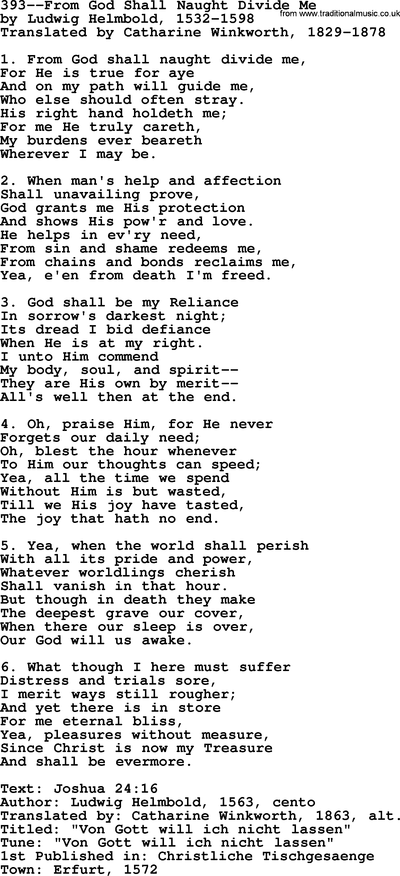 Lutheran Hymn: 393--From God Shall Naught Divide Me.txt lyrics with PDF