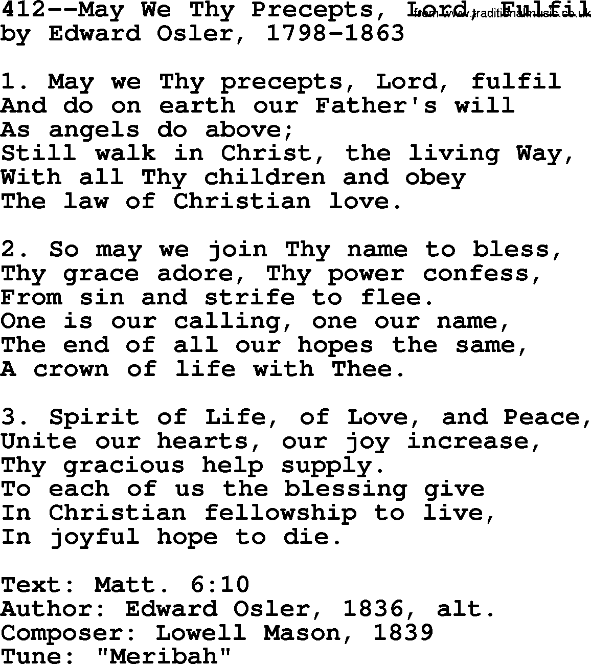 Lutheran Hymn: 412--May We Thy Precepts, Lord, Fulfil.txt lyrics with PDF