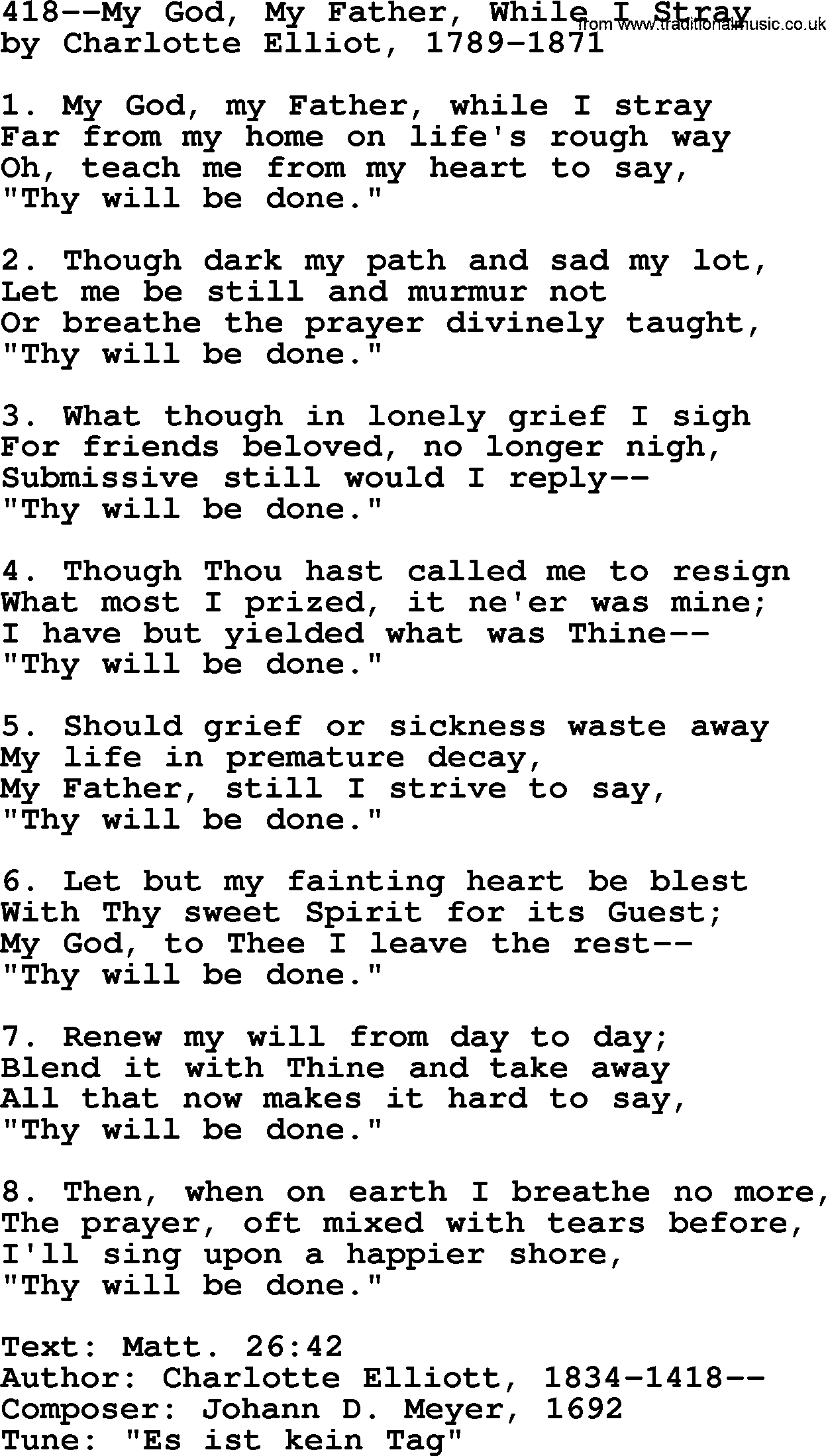 Lutheran Hymn: 418--My God, My Father, While I Stray.txt lyrics with PDF