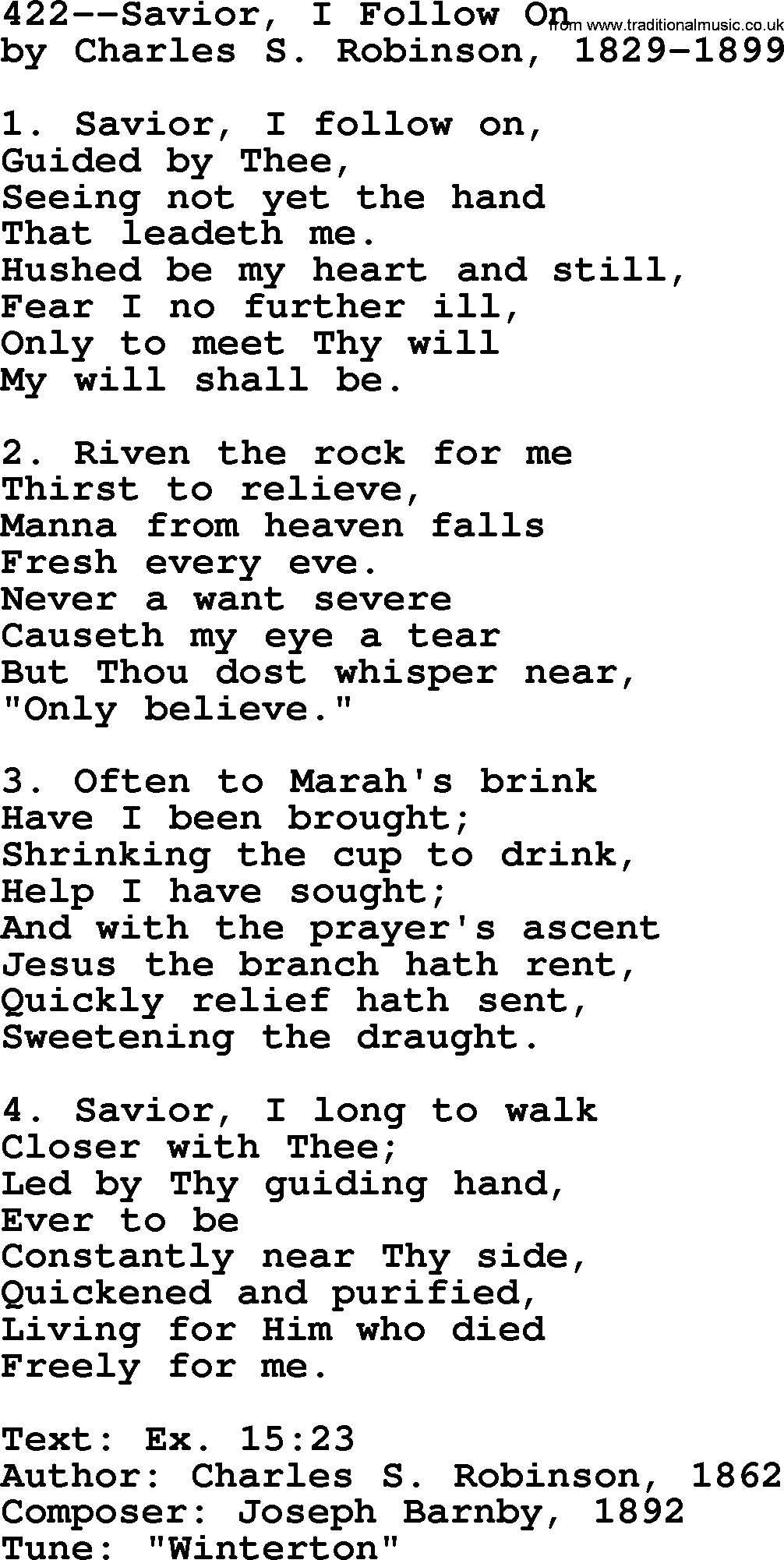 Lutheran Hymn: 422--Savior, I Follow On.txt lyrics with PDF