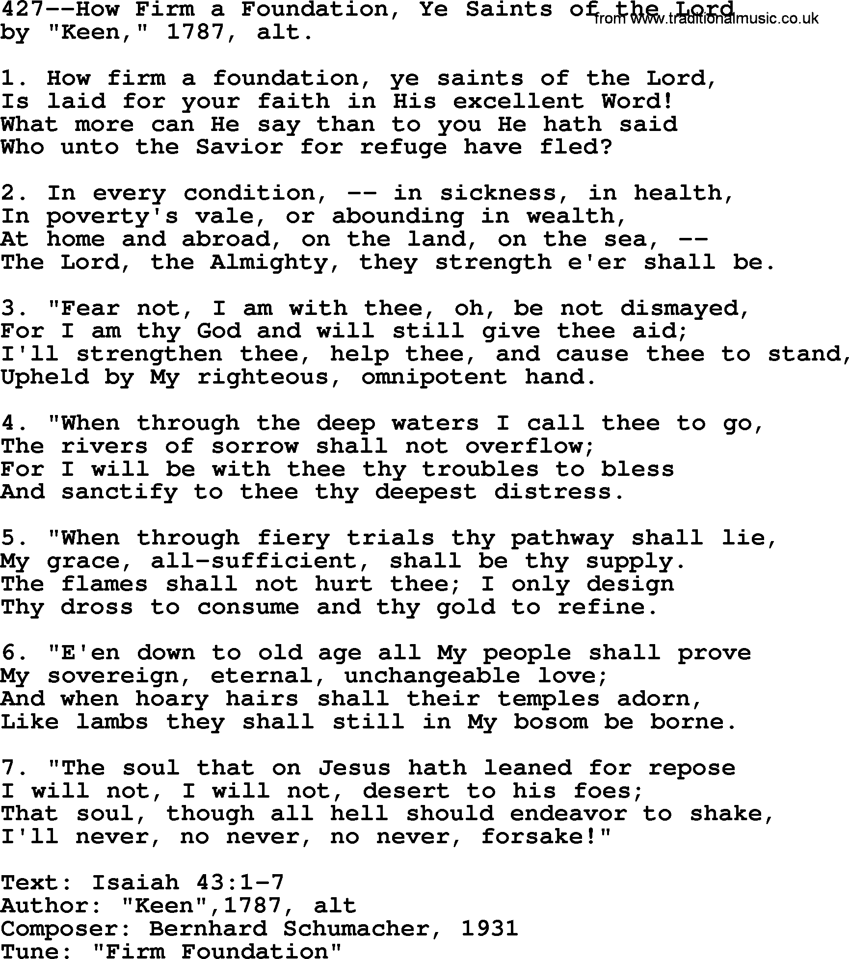 Lutheran Hymn: 427--How Firm a Foundation, Ye Saints of the Lord.txt lyrics with PDF