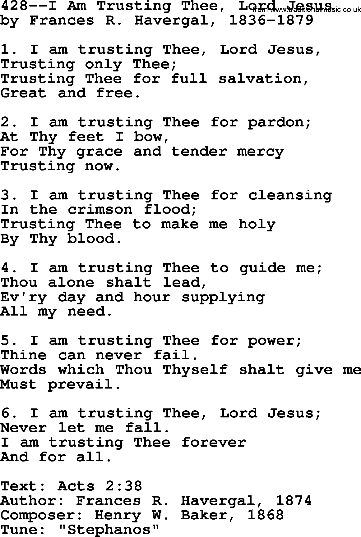 Lutheran Hymn: 428--I Am Trusting Thee, Lord Jesus.txt lyrics with PDF
