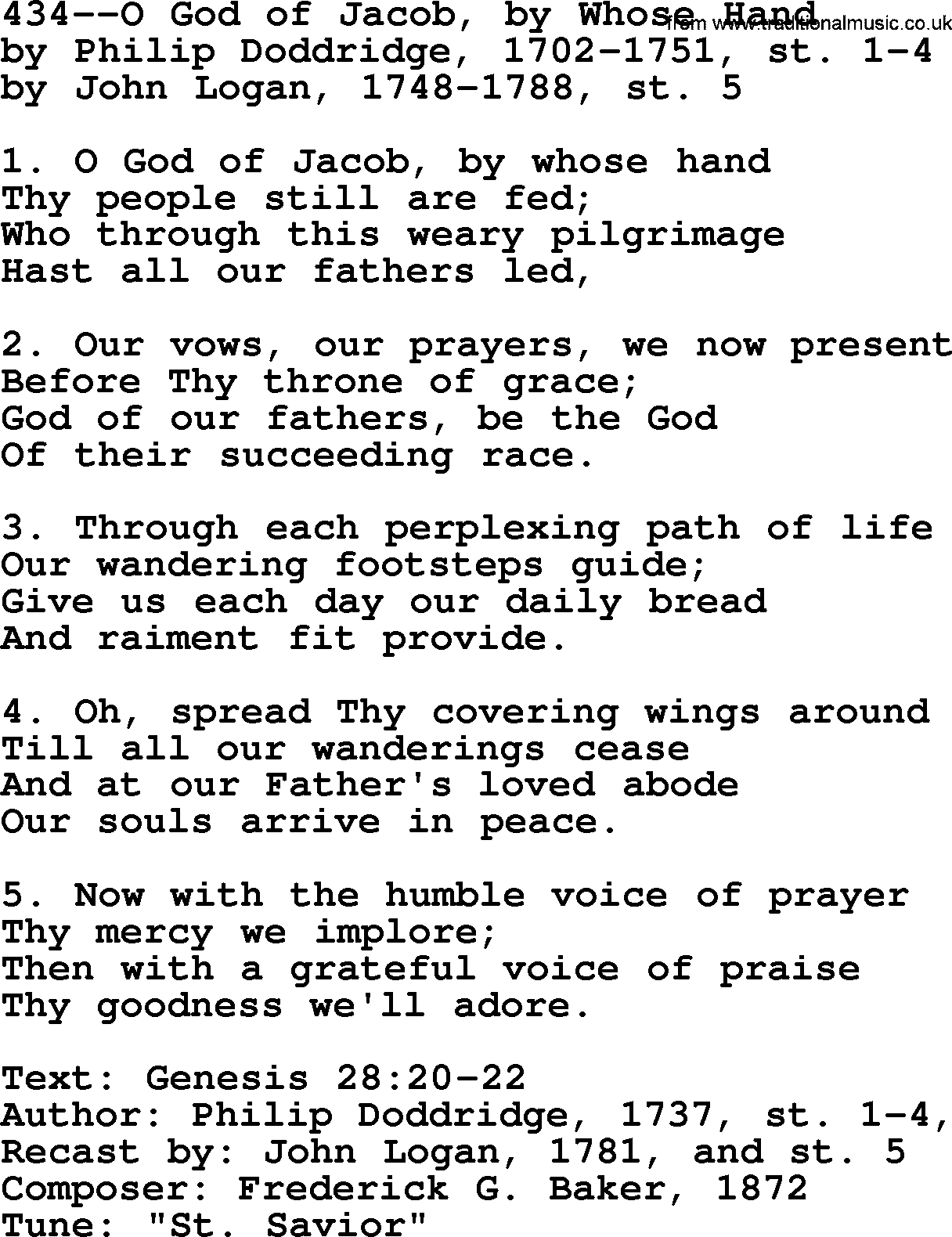 Lutheran Hymn: 434--O God of Jacob, by Whose Hand.txt lyrics with PDF
