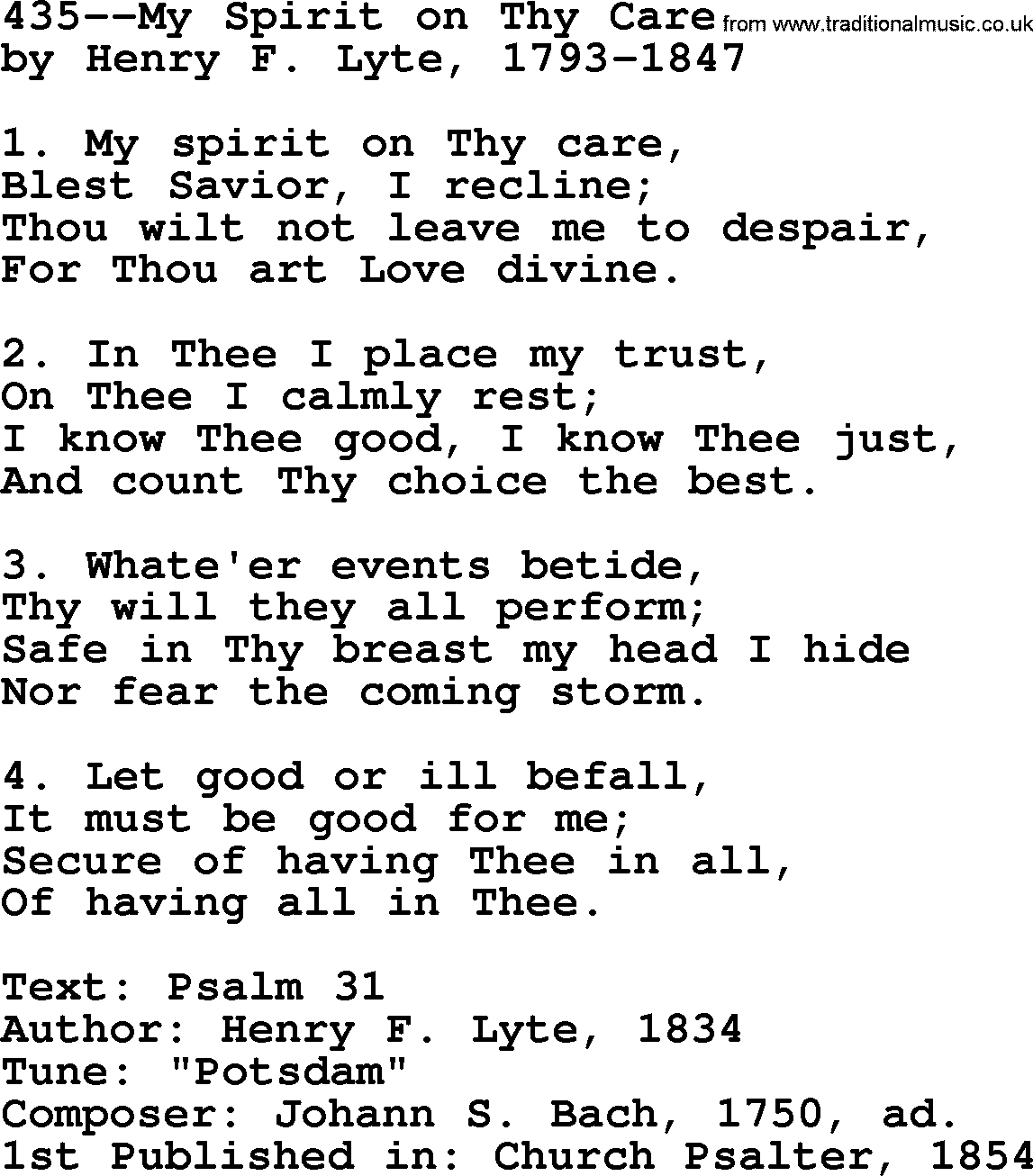 Lutheran Hymn: 435--My Spirit on Thy Care.txt lyrics with PDF