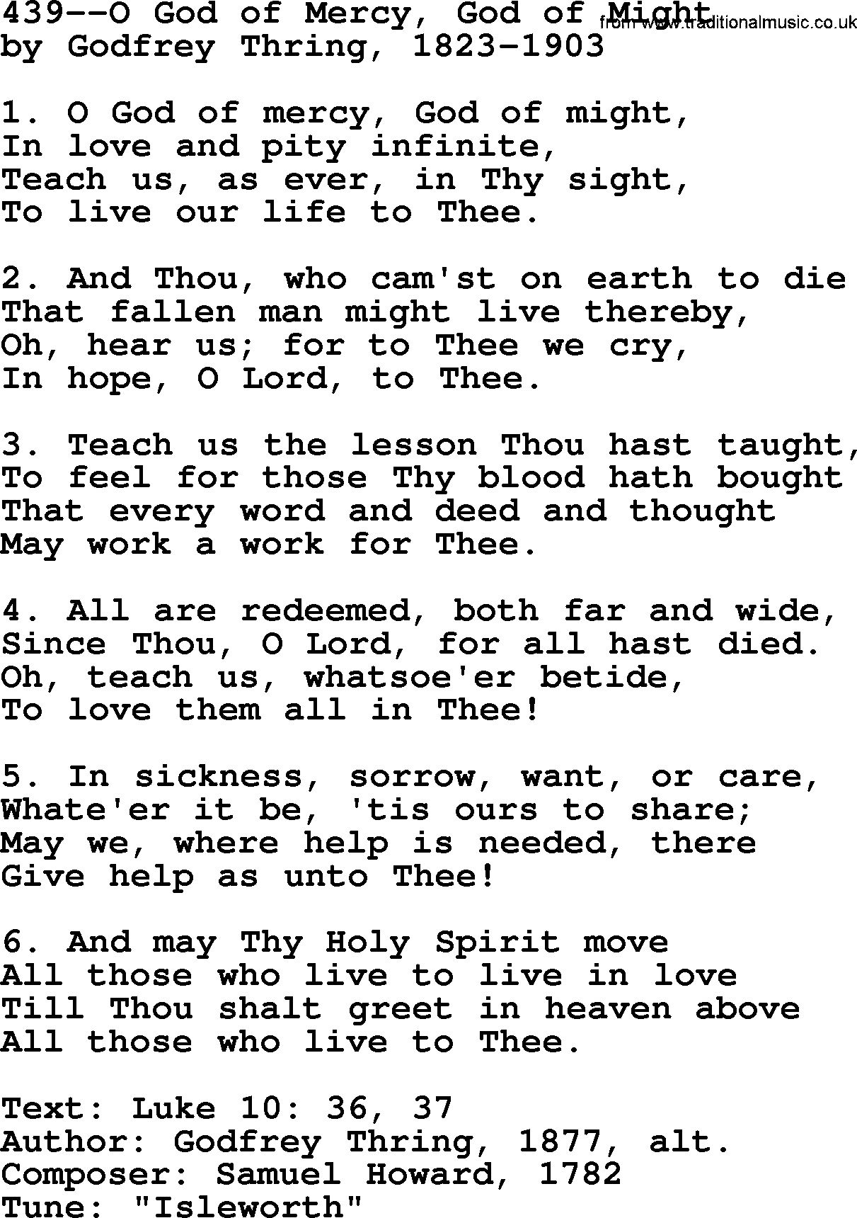Lutheran Hymn: 439--O God of Mercy, God of Might.txt lyrics with PDF