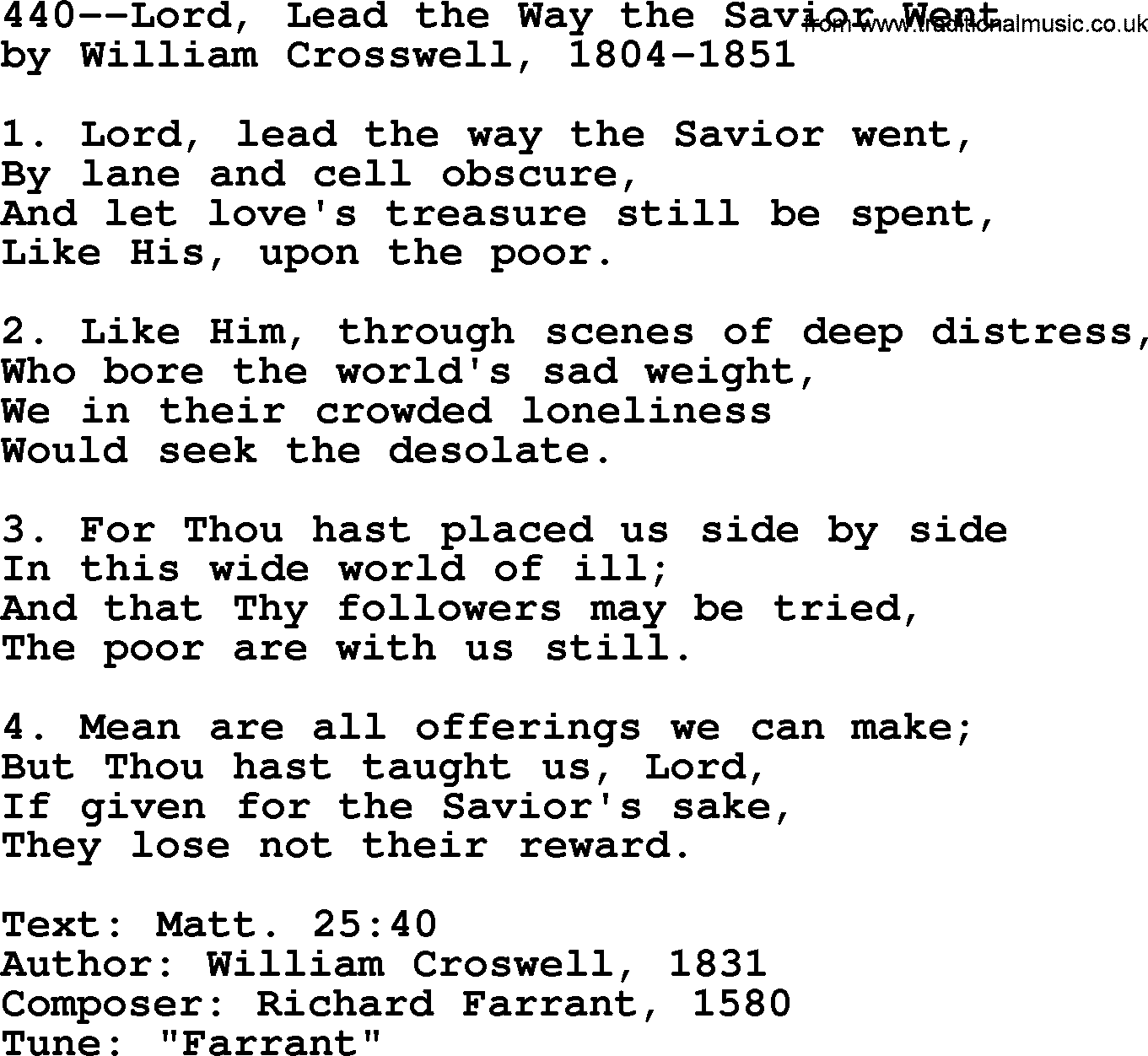 Lutheran Hymn: 440--Lord, Lead the Way the Savior Went.txt lyrics with PDF