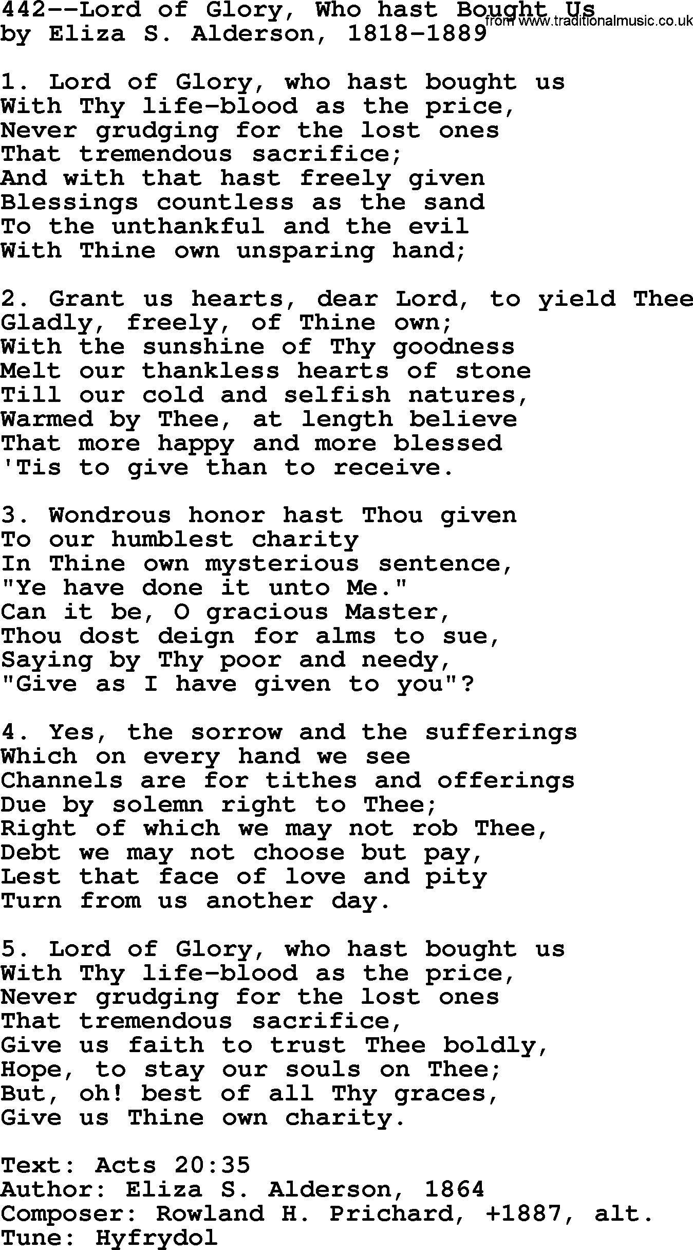 Lutheran Hymn: 442--Lord of Glory, Who hast Bought Us.txt lyrics with PDF