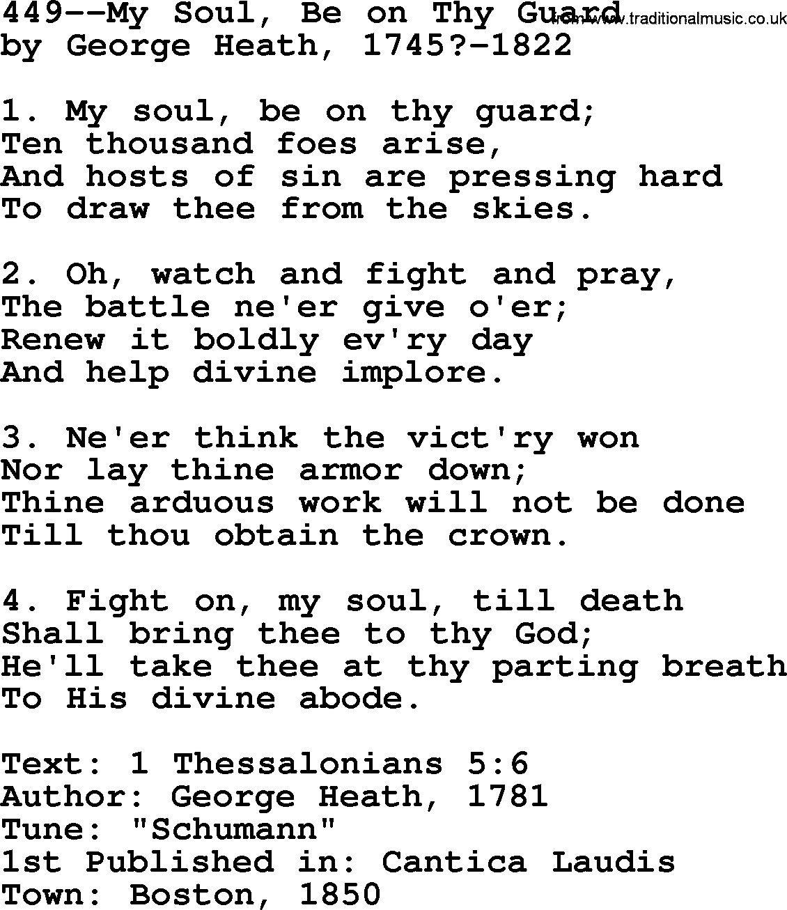 Lutheran Hymn: 449--My Soul, Be on Thy Guard.txt lyrics with PDF