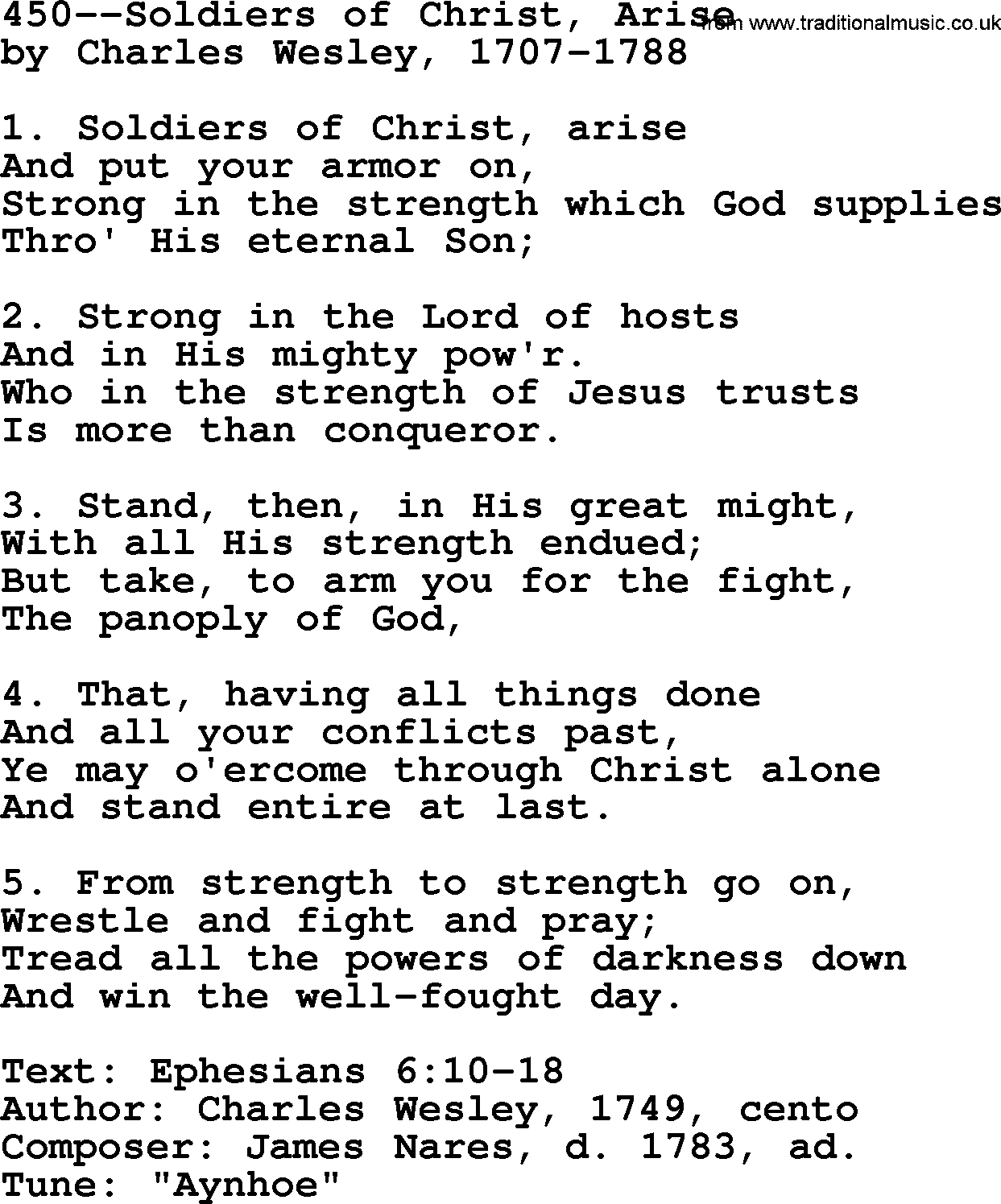 Lutheran Hymn: 450--Soldiers of Christ, Arise.txt lyrics with PDF