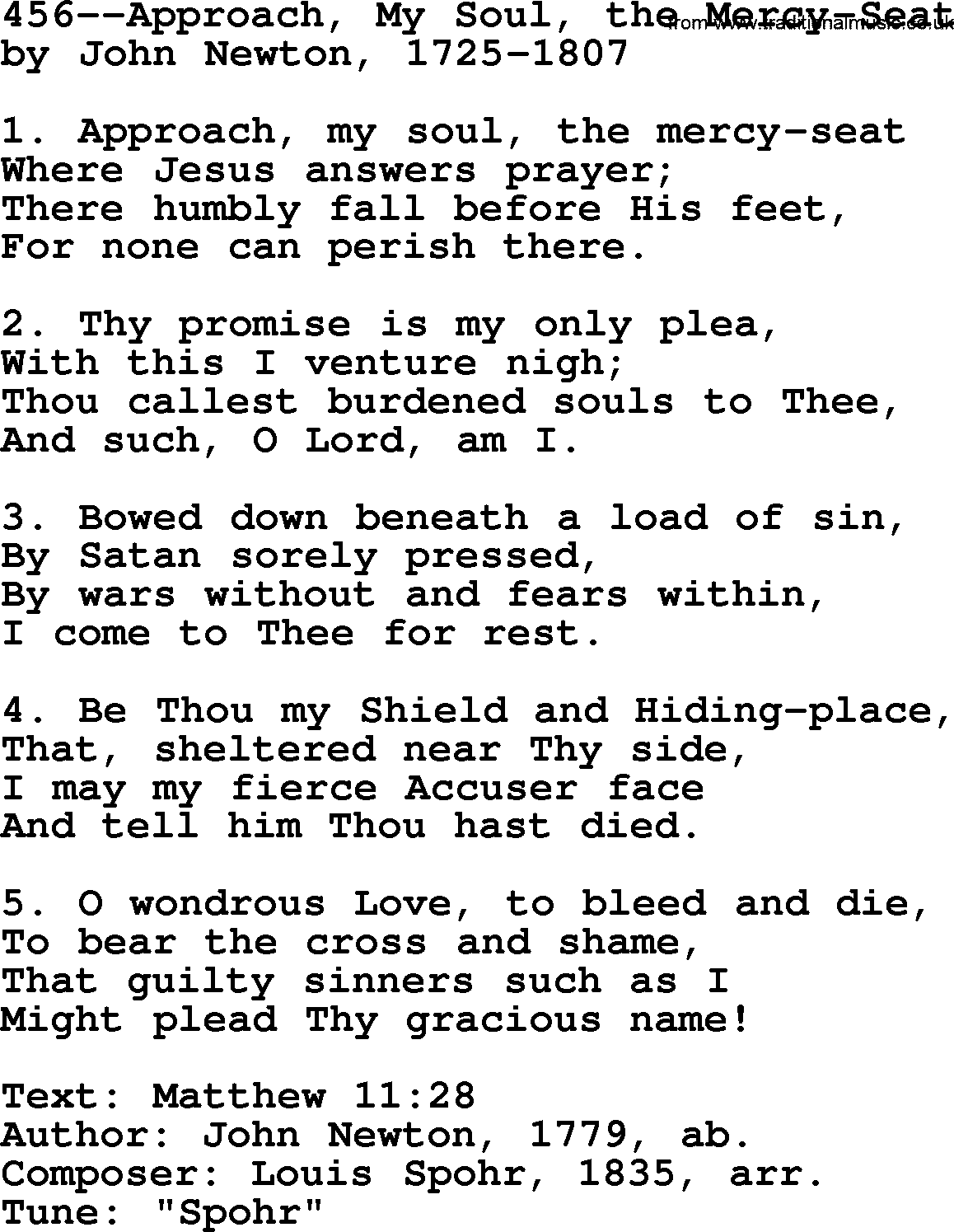 Lutheran Hymn: 456--Approach, My Soul, the Mercy-Seat.txt lyrics with PDF